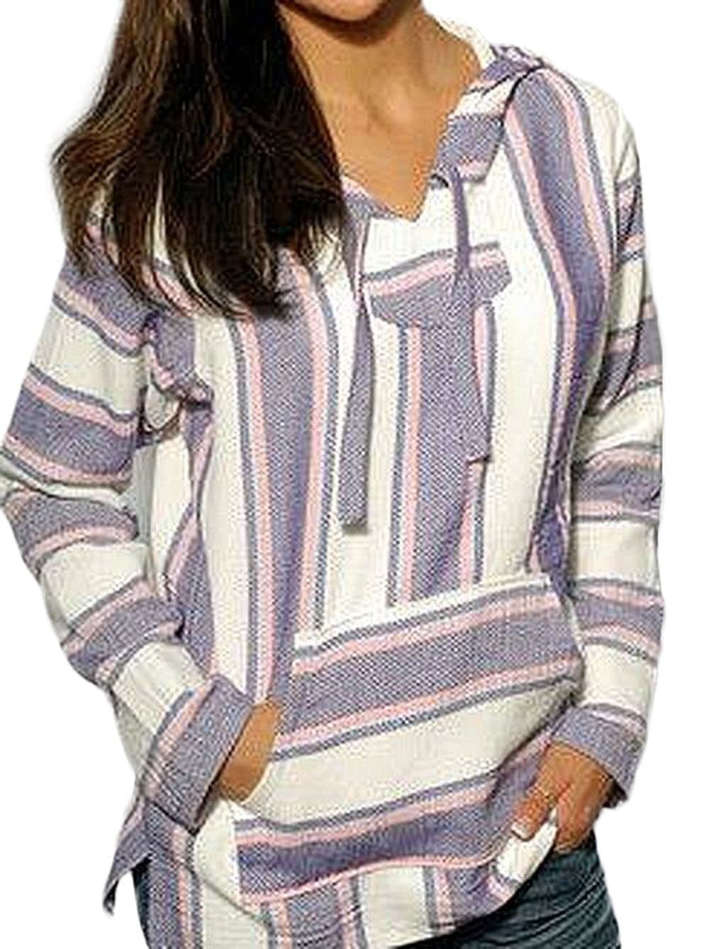 Mexican Baja Hoodie Sweater Jerga Pullover Lavender Pink White