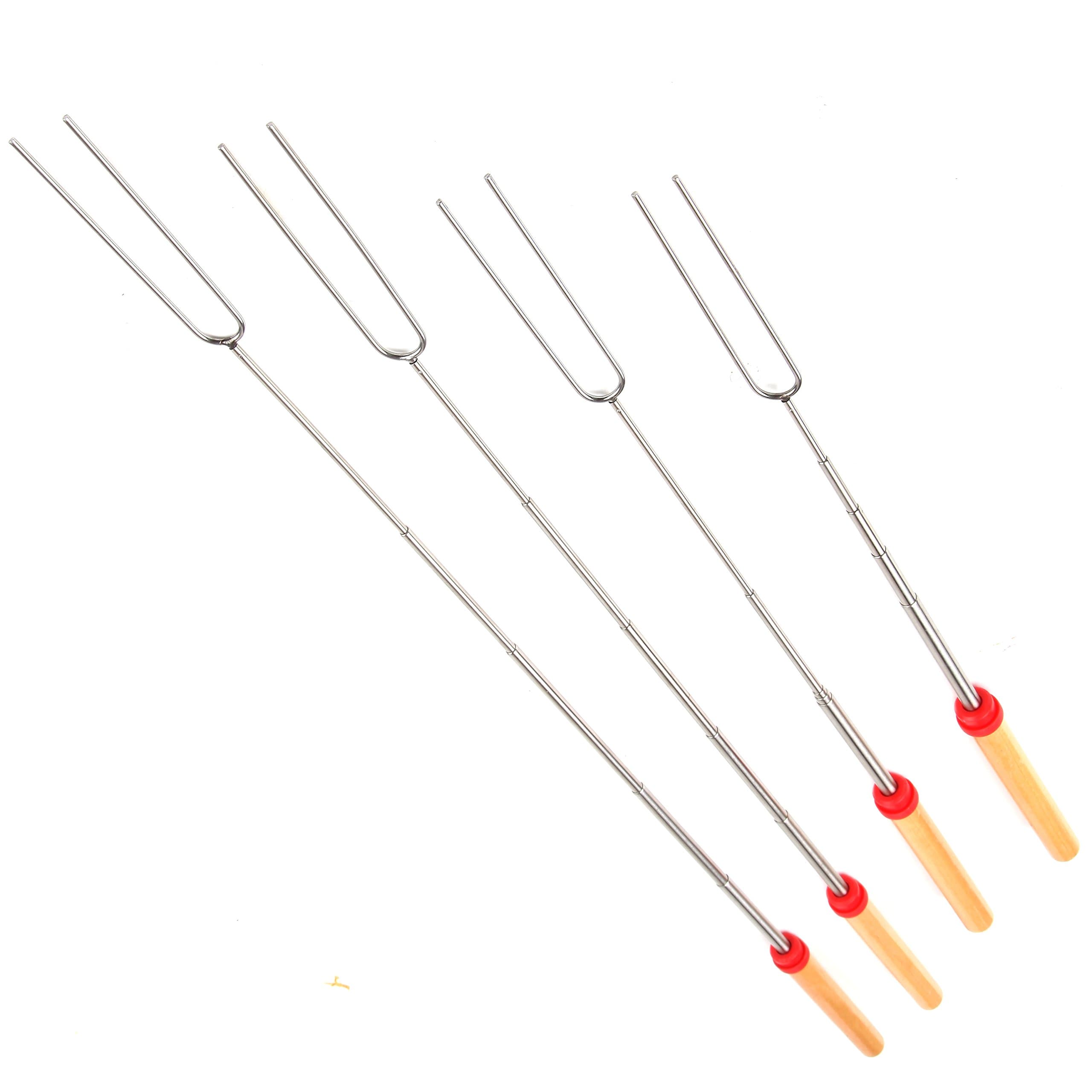 Mount Hammond Marshmallow Roasting Sticks Telescopic and Extendable Roasting Forks - Stainless Steel Forks with Wood Handles