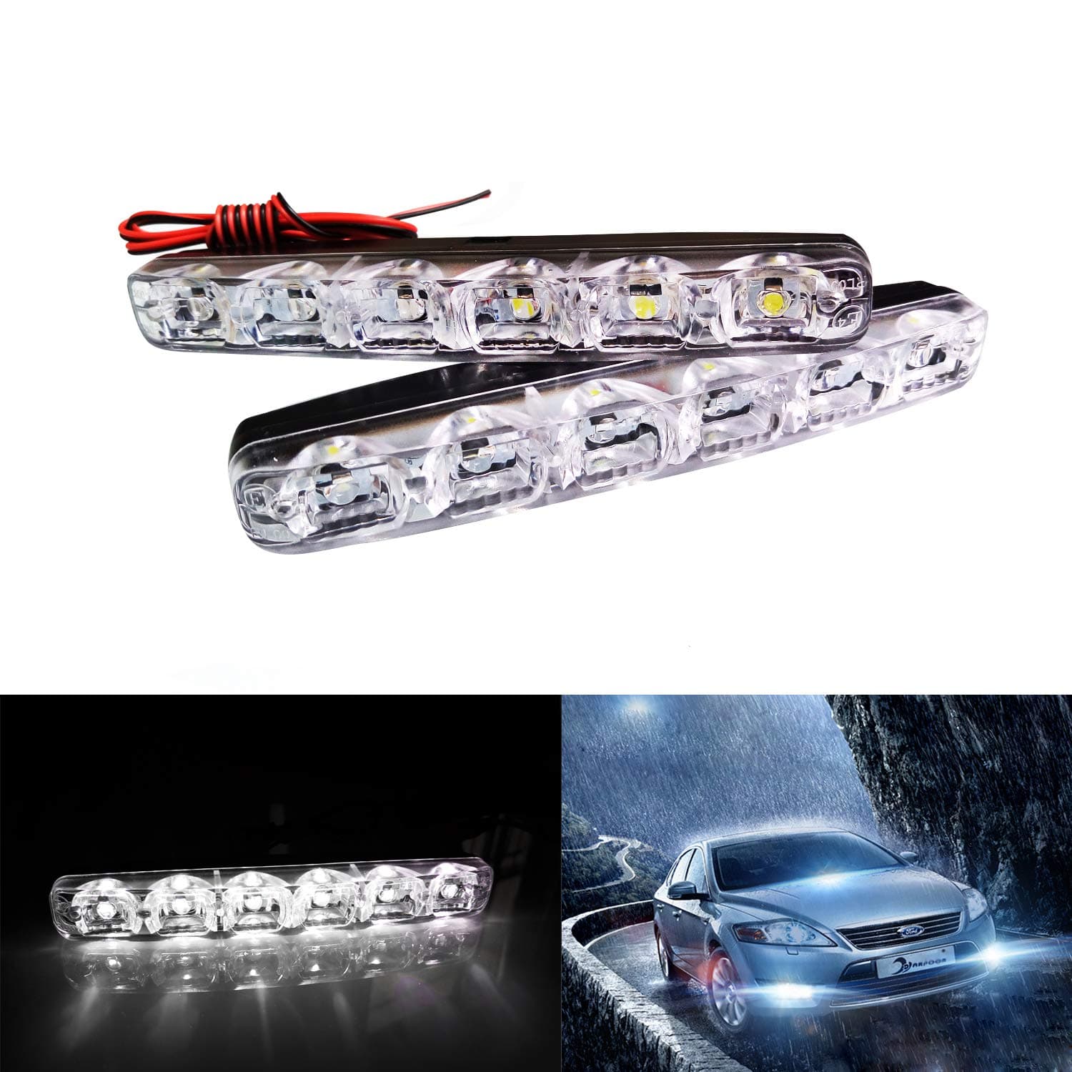 Eksave 2 pcs Set Waterproof High Power 6W 12V 6000K Xenon Slim COB LED DRL Daylight Driving Daytime Running Light Lamp For Car SUV Sedan Coupe Vehicle Universal (Xenon White)