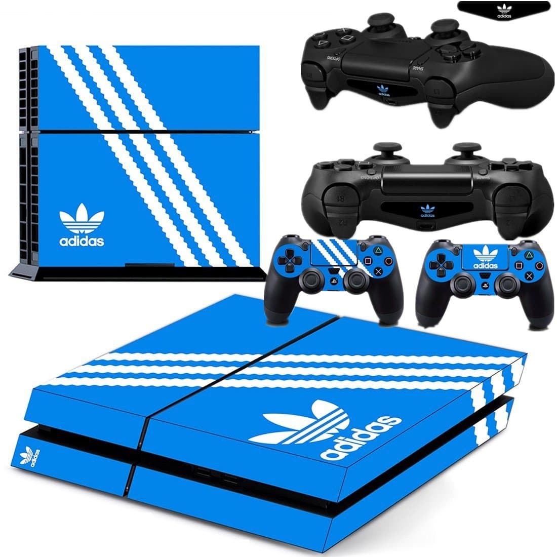 Ambur PS4 Console Designer Skin for Sony PlayStation 4 System plus Two(2) Decals for: PS4 Dualshock Controller --- Adidas Originals Logo