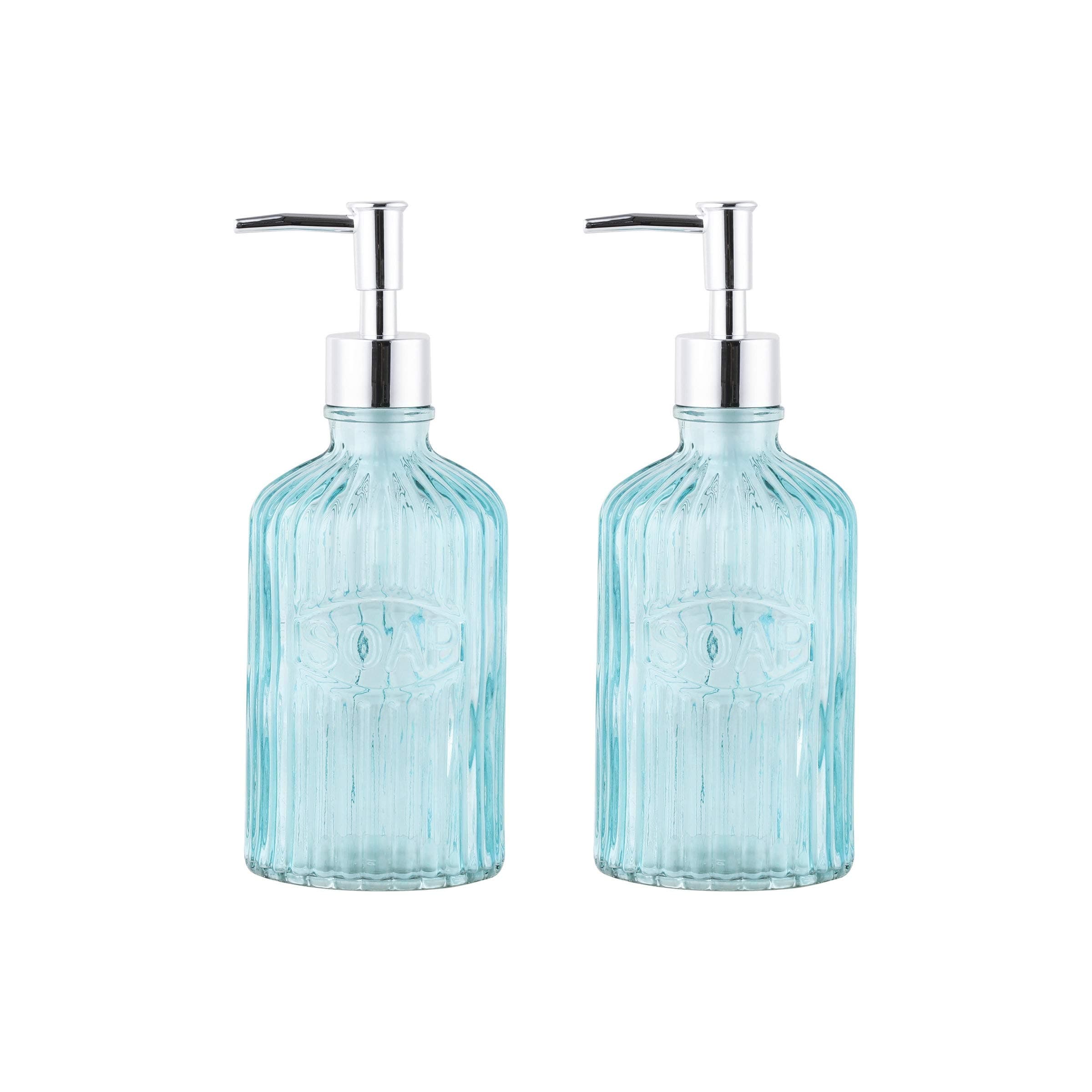 Glass Lotion Dispenser-Soap Bottles with Plastic Pump-16OZ-Set of 2 (Light Blue)