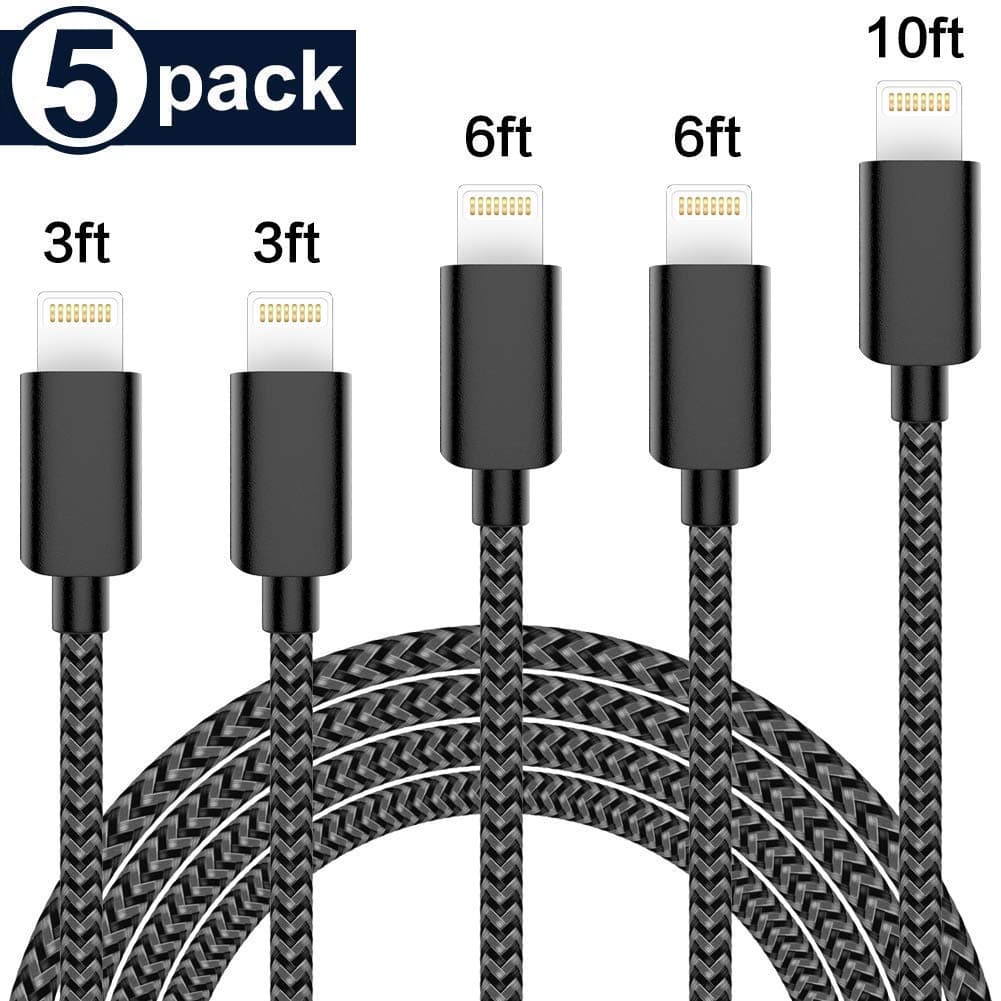 Phone Charger Cable 5Pack 3FT/3FT/6FT/6FT/10FT Extra Long Nylon Braided/F16