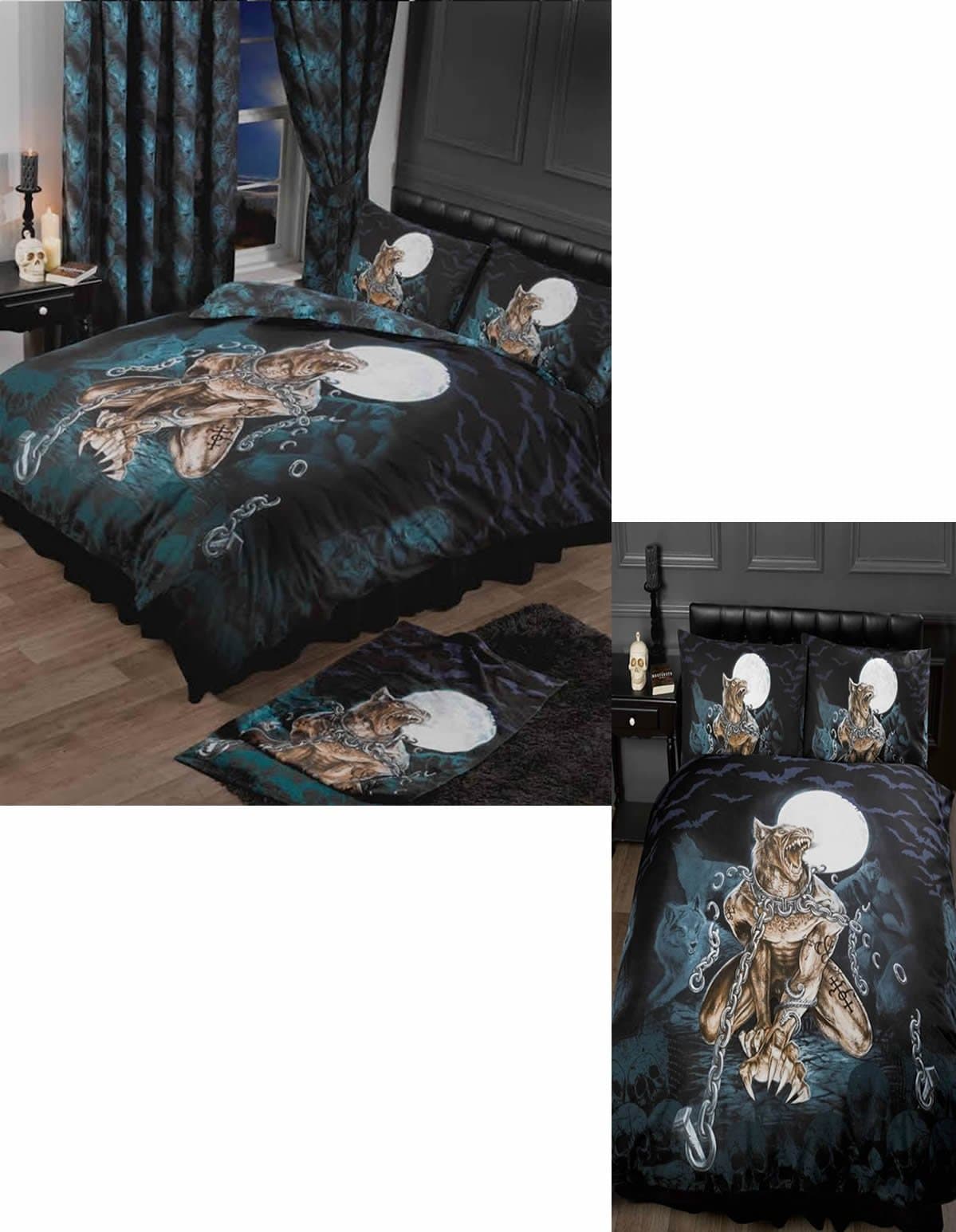 ALCHEMY GOTHIC FULL MOON WEREWOLF BLACK CHAINS BEDROOM BEDDING DUVET COVER SET (Single - Duvet Cover Set)