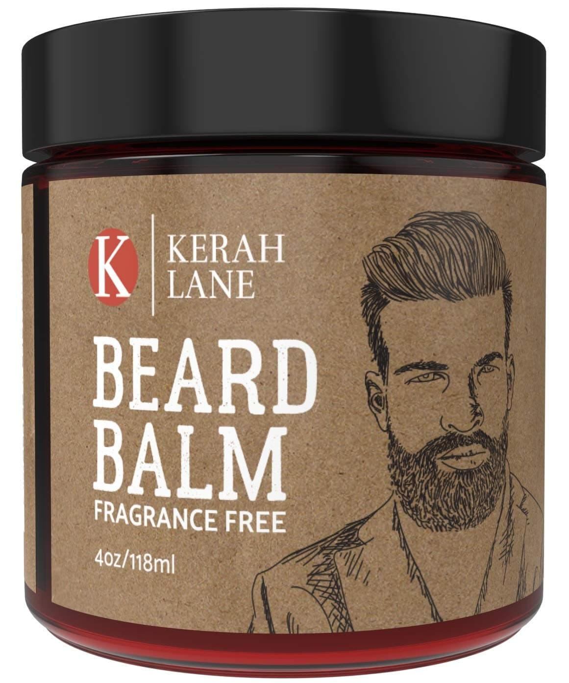 Kerah Lane Beard Balm (4 oz) Promotes Softer, Fuller, Thicker & Healthier Beard Growth | Natural and Organic Ingredients | Best Vegan Friendly Leave in Conditioner for Men (Fragrance Free)