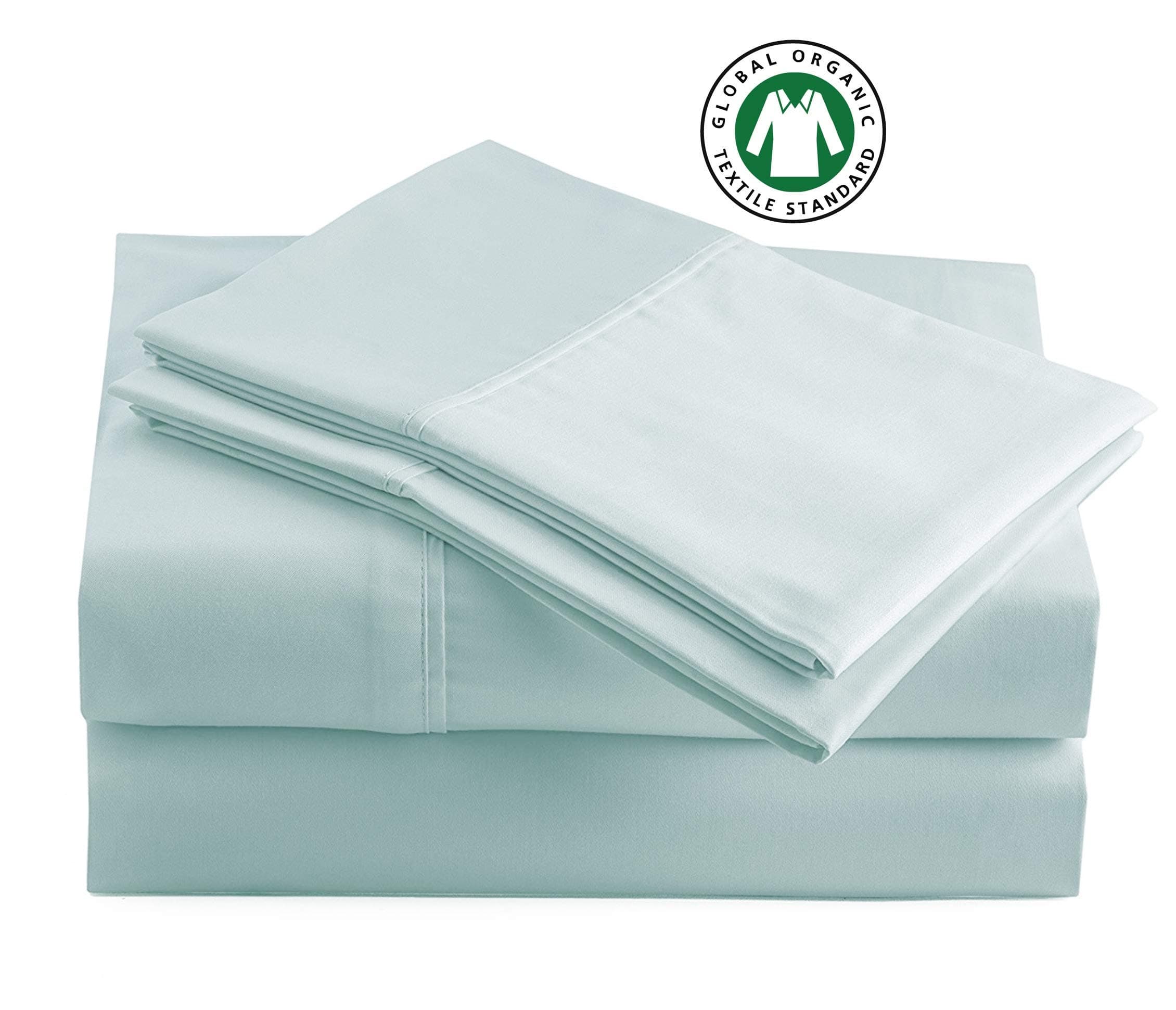 100% Organic Cotton Cool Blue King-Sheets Set, 4-Piece Pure Organic Cotton Long Staple Percale Weave Ultra Soft Best Bedding Sheets for Bed, Breathable, GOTS Certified, Fits Mattress Upto 15" Deep