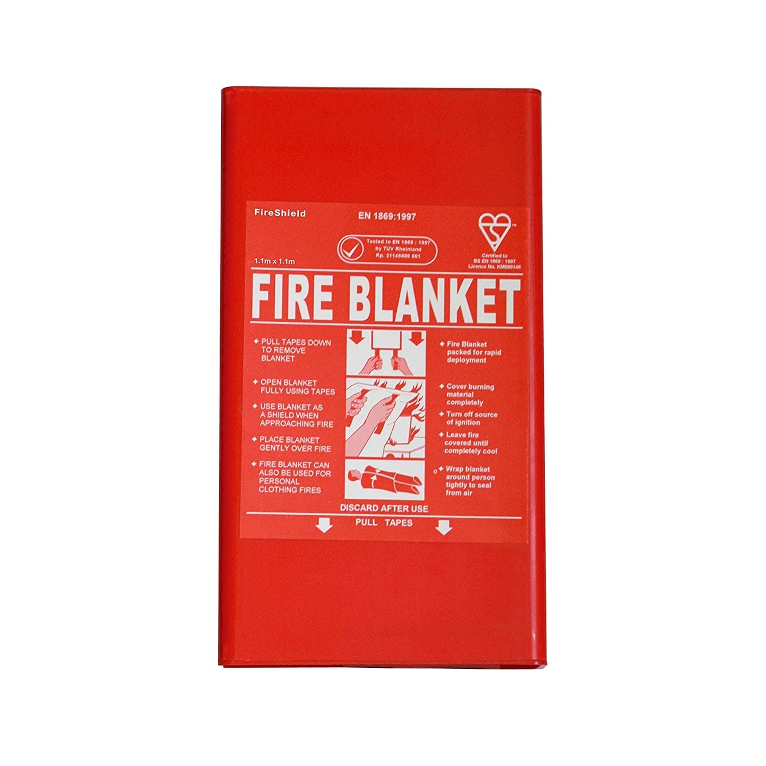 1m x 1m Hard Case Fire Blanket Ideal for Home Kitchen Caravans Boats Restaurants Workshops and Offices
