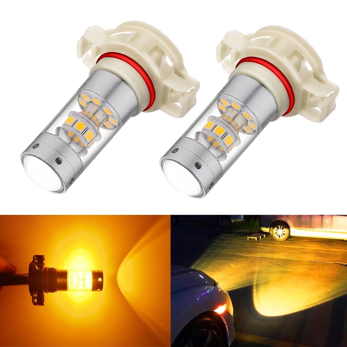 BOGAO High Power 3000 Lumens 3030 SMD Super Extremely Bright Gold Amber Yellow 5202 5201 H16 TYPE1 LED Bulbs for Fog Light Lamps (H16 TYPE1 5202)