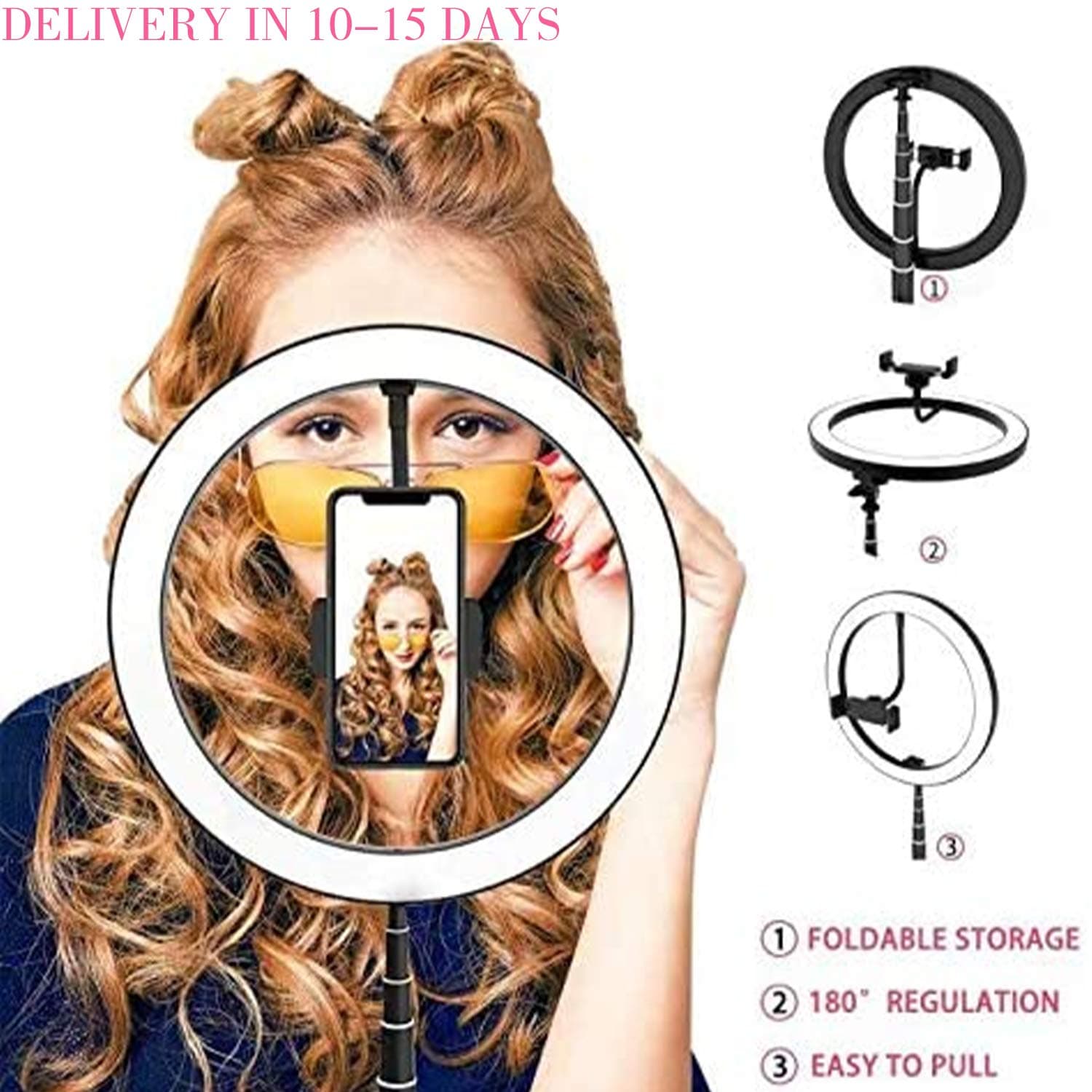 BZ 10 Inch Selfie Ring Light with Dimmable 3 Color Lights, LED Ring Light with Stand and Phone Holder, for Makeup, Live Streaming, TikTok, YouTube Video, Photography