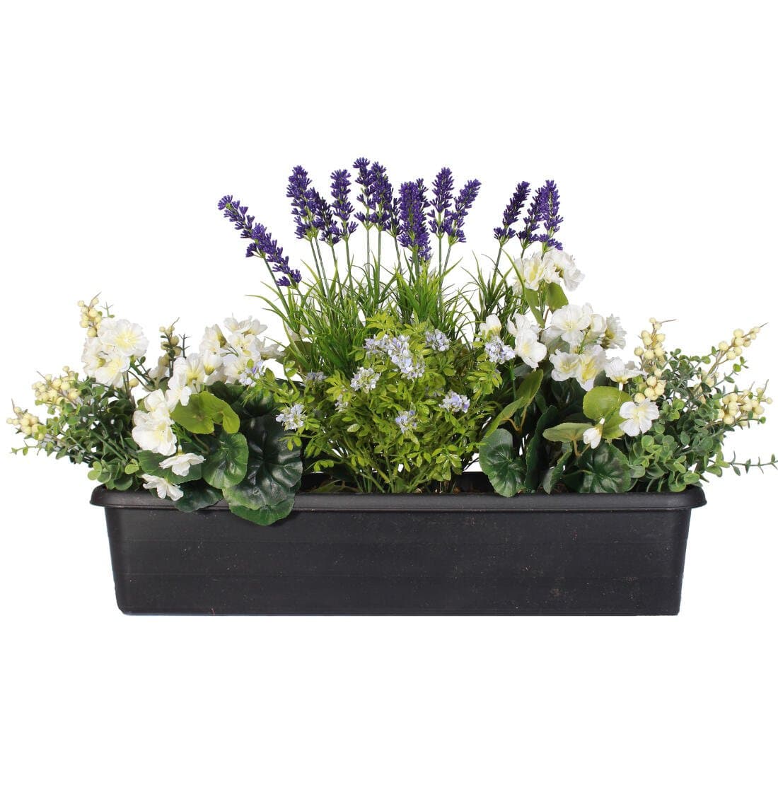 Blooming Artificial - Cream Summer Garden Artificial Window Box Trough Arrangement with Faux Geraniums, Lavender, Berries and Foliage - Outdoor Use - Vibrant, Realistic and Colourful (Cream)