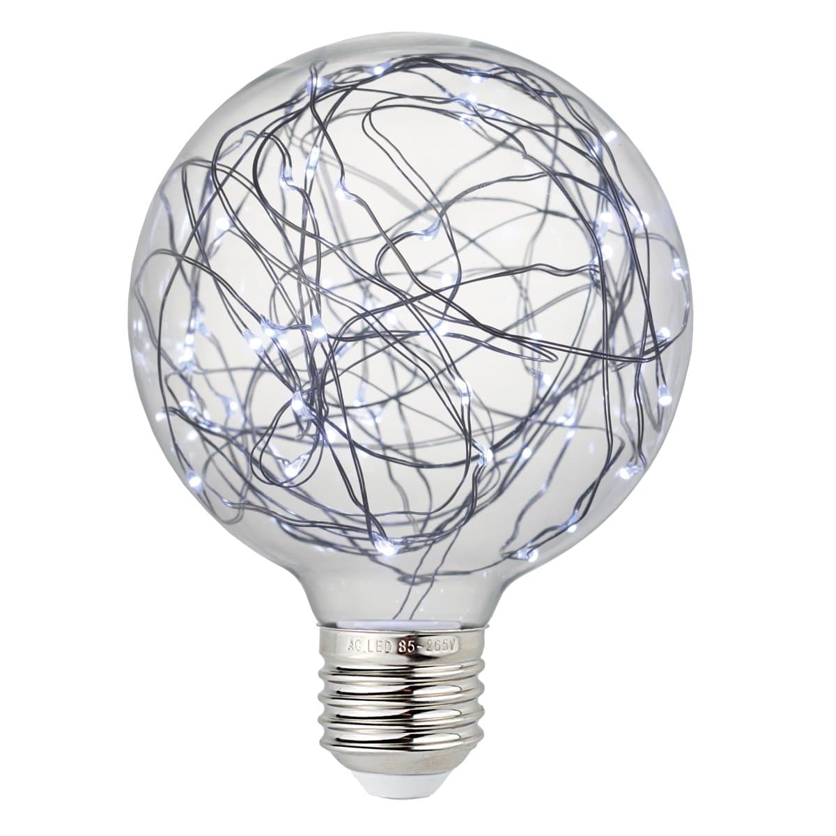 Judy Lighting - G95 LED Globe Fairy Light Bulb for Ambient Night Lighting, E26 Standard Medium Base Edison with Starry Decorative String Lights for Bathroom, Bedroom, Living Room (Cold White)