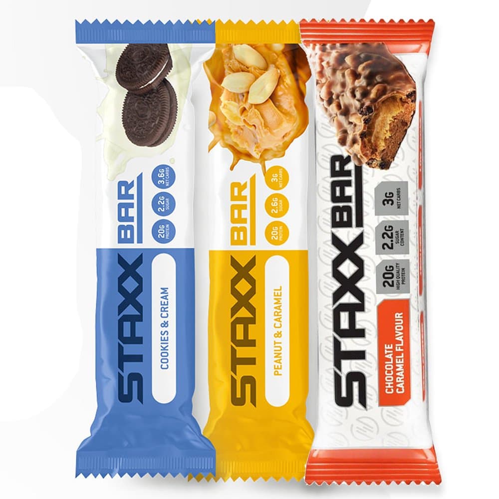 Protein Dynamix STAXX Bar - The Ultimate Low CARB HIGH Protein Bars - 12 x 60g Bar (Peanut & Caramel)