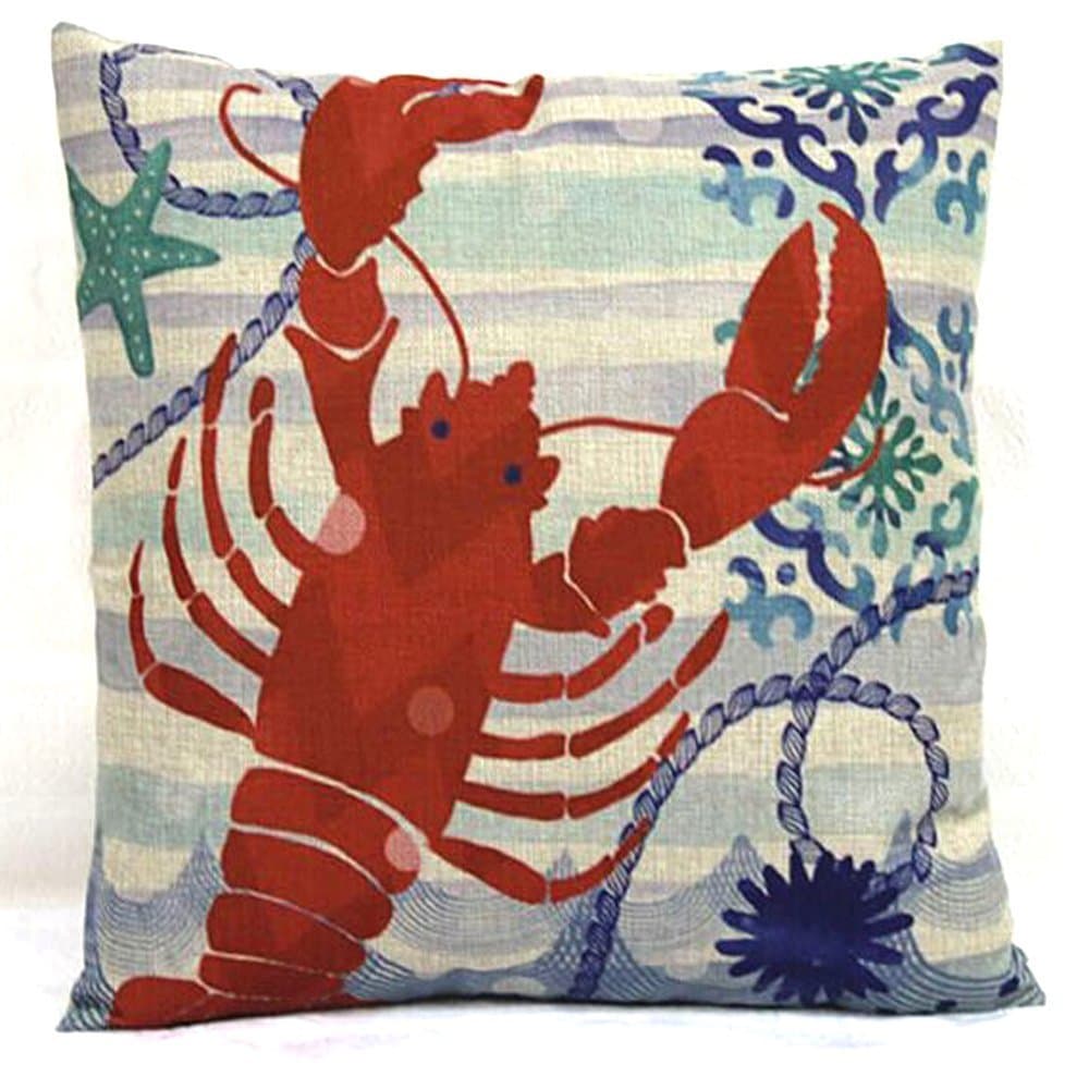 ocean part theme serial Cotton Linen Square Decorative Throw Pillow Case sofa Cushion Cover 18X 18 inches, big Lobster and undersea world pattern