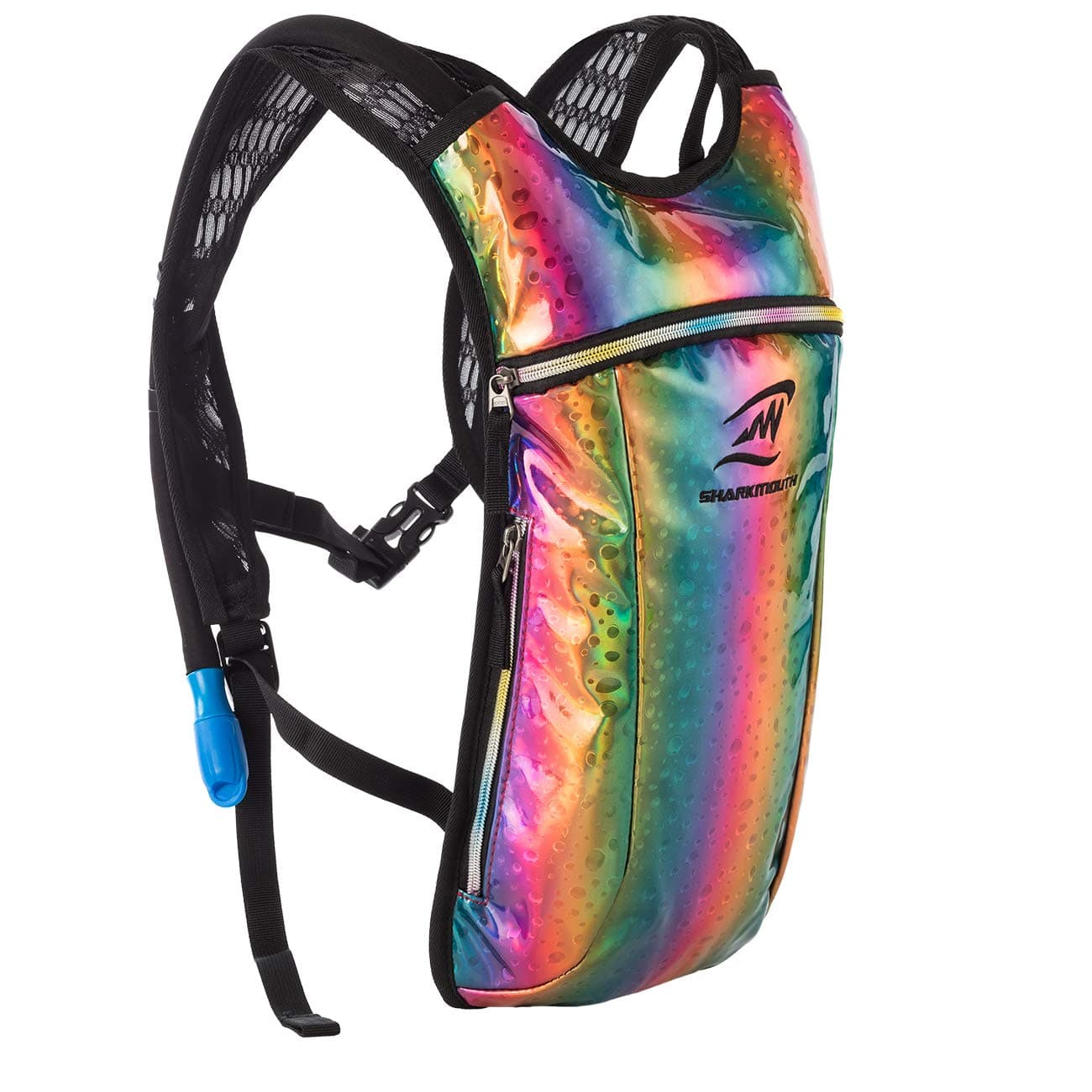 SHARKMOUTH Rave Hydration Backpack Pack with 2L BPA Free Bladder Holographic Insulated Backpack for Raves Festivals Concert, Coachella, EDC, EDM, Life is Beautiful Festival