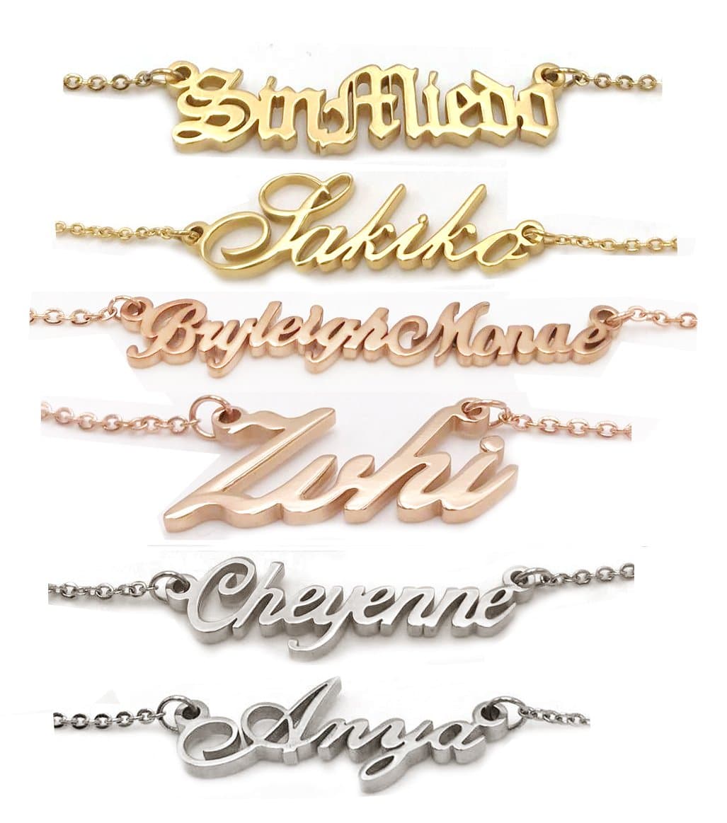 AOLO Personalized Custom Name Necklace Script Initial Nameplate Necklace Jewelry for Girls Womens