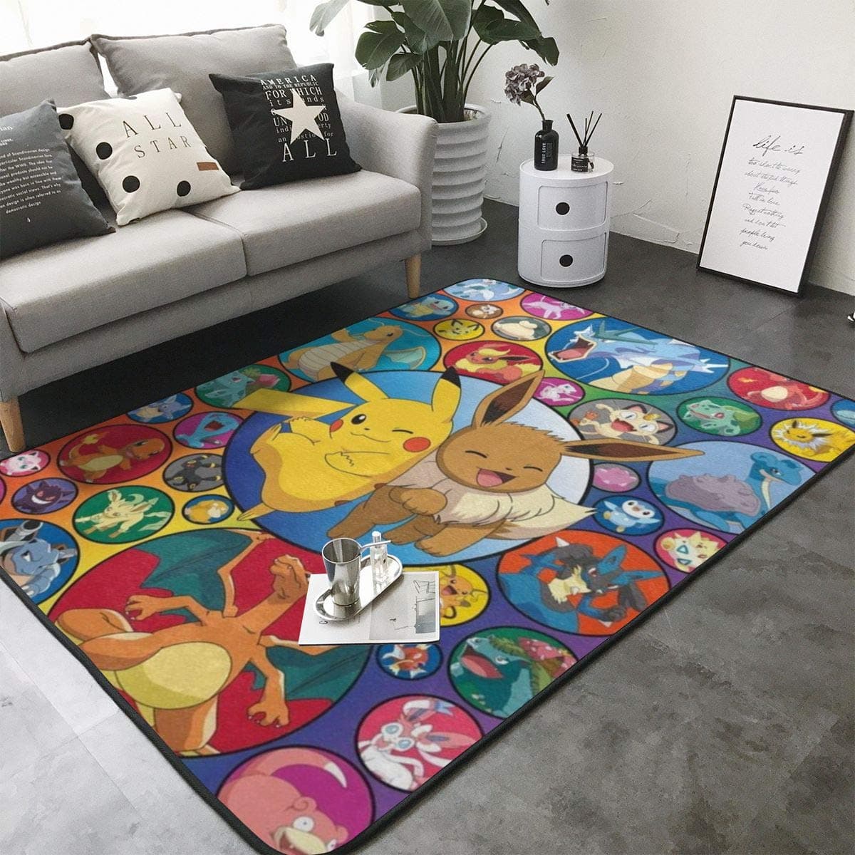 Poke-mon Ee-v-ee 2 Home Decoration Large Rug Floor Carpet Yoga Mat, Modern Area Rug for Children Kid Playroom Bedroom 36 x 24 inch