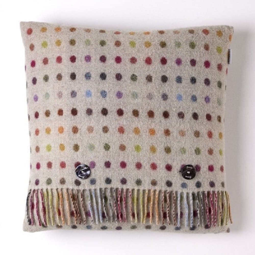 Bronte Lambswool Spot Beige Cushion Feather Filled Made in UK 40x40cms