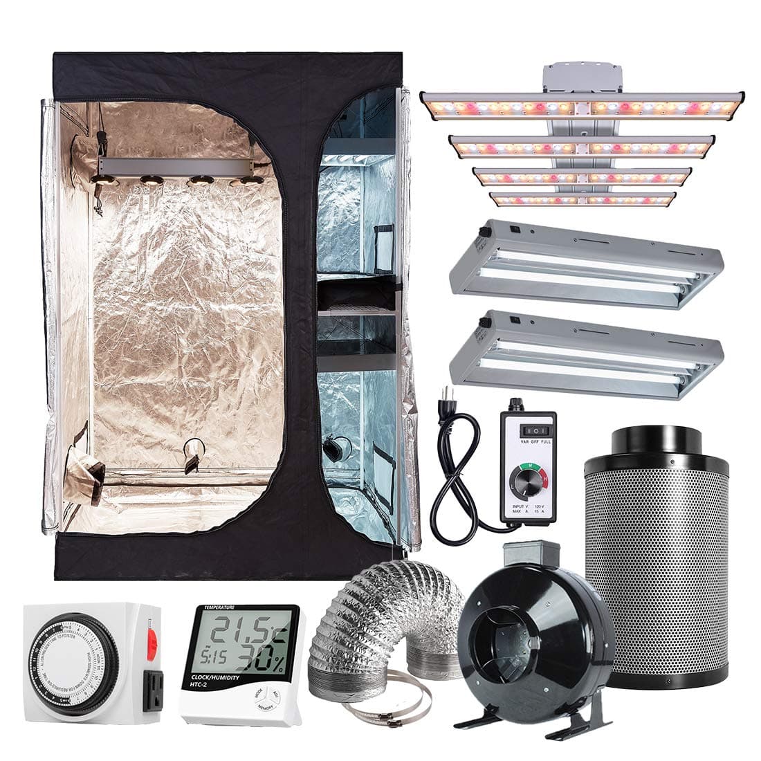 Hydro Plus 48"x36"x72" 2 in 1 Grow Tent Complete Kit+240W Full Spectrum LED Grow Light Kit + 2X 2FT 24W 2-Lamp T5 Light+6" Filter Ventilation Kit+Hydroponics Indoor Growing Accessories (LED 240 Kit)