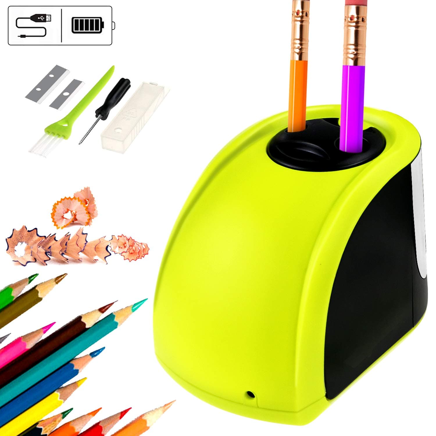 Bearbro Electric Pencil Sharpener, Dual Holes Automatic Pencil Sharpener,USB or Battery Operated- Pe