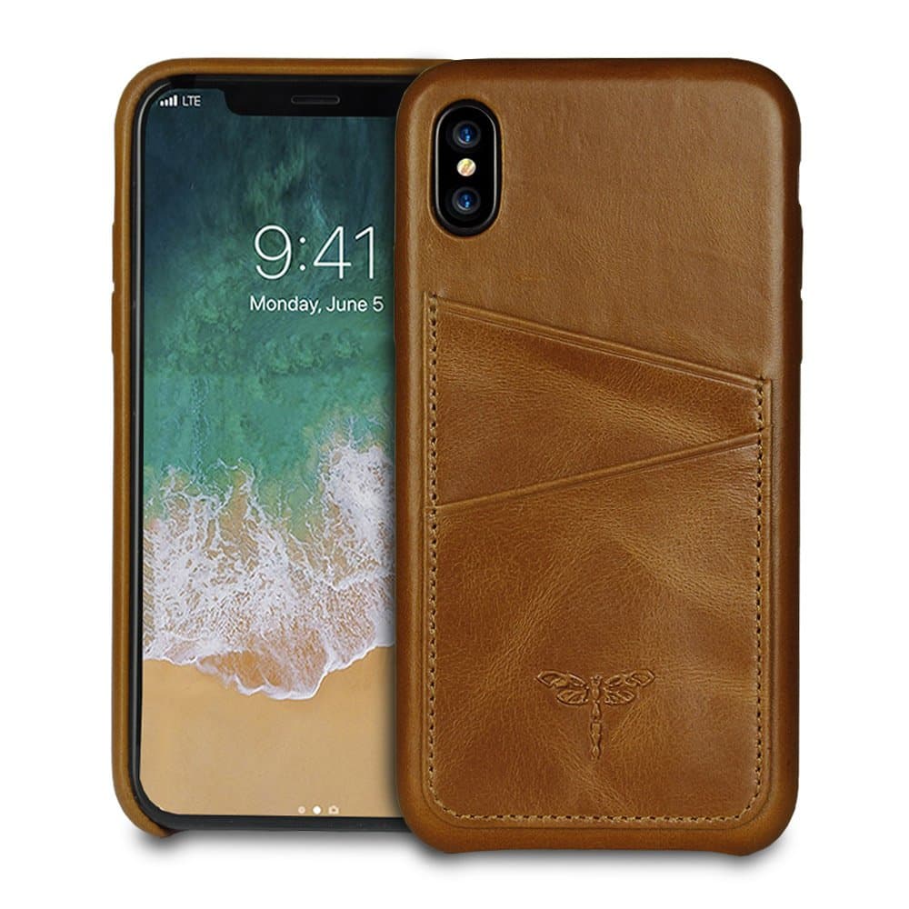 iPhone X Case FRIFUN Phone Case Ultra Slim Genuine Leather Case Back Cover with 2 Card Holder Slots for Apple iPhone X - Brown