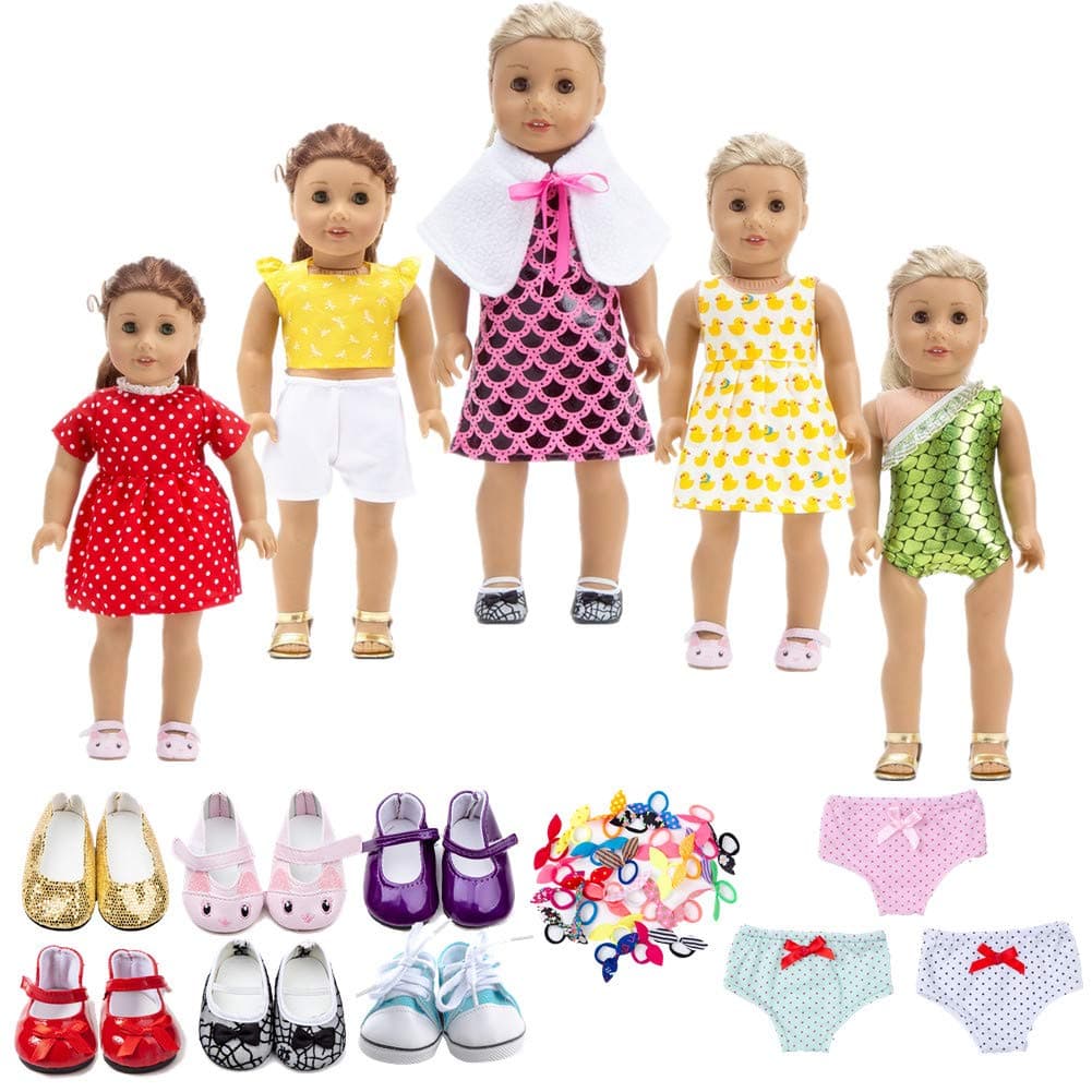 TOYYSB 18 Inch Doll Clothes&Accessories, Include 5 Set Toys Doll Outfits + 2 Pairs Doll Shoes +2 Doll Underwear Doll Accessories, Fit American Dolls Girls Dolls