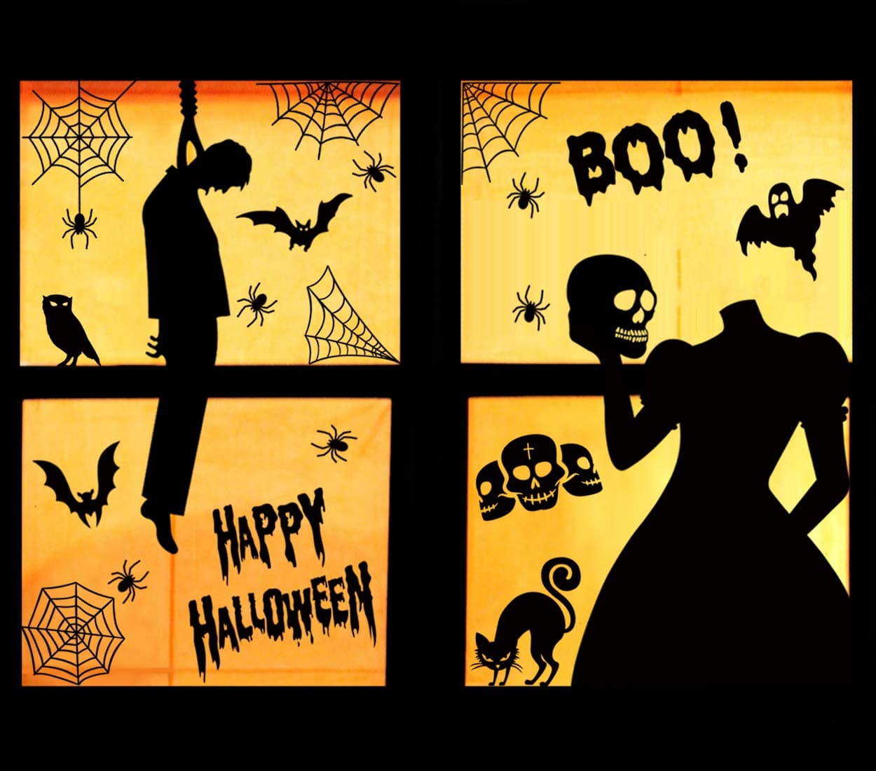 3omething New Halloween Window Clings Decorations –Spider Web Bat Black Cat Ghosts Party Haunted House Decal Supplies 53PCS