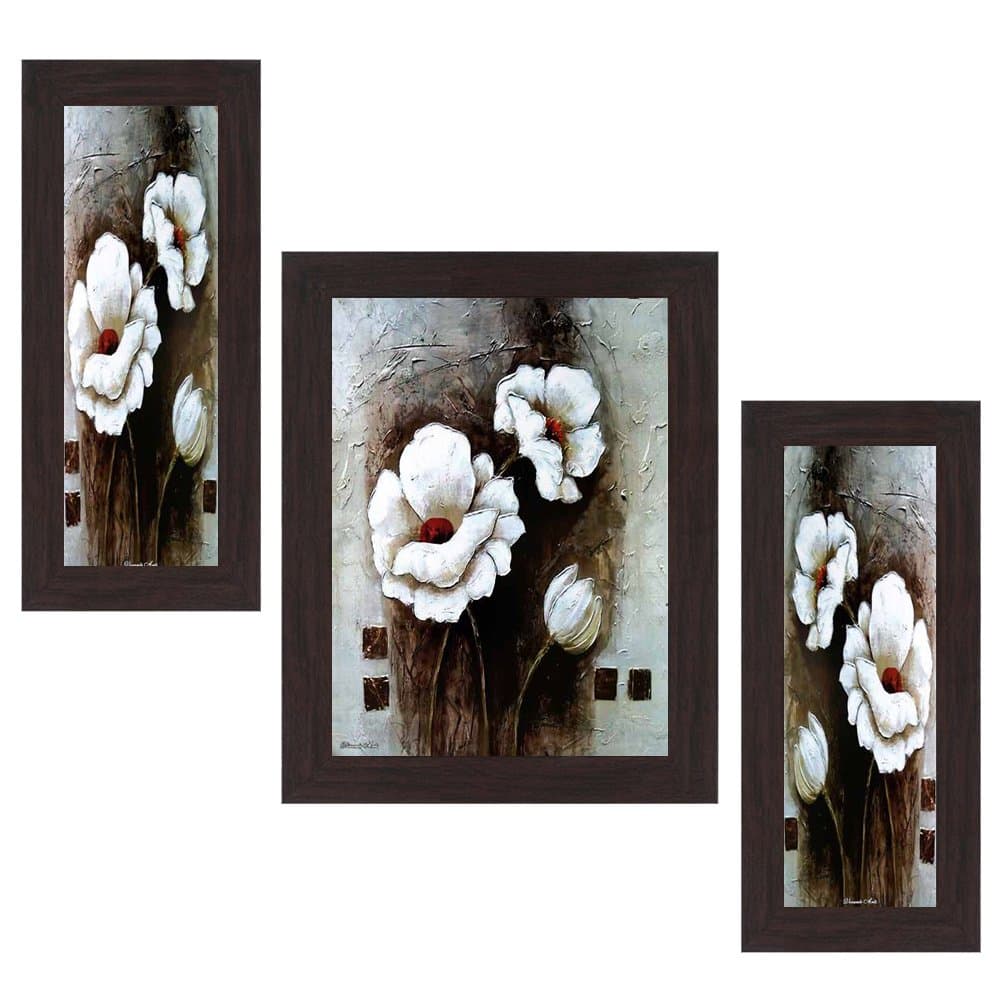 Wens Flowers MDF Wall Art (30 cm x 34 cm x 1.5 cm, Set of 3, WSP-4177)