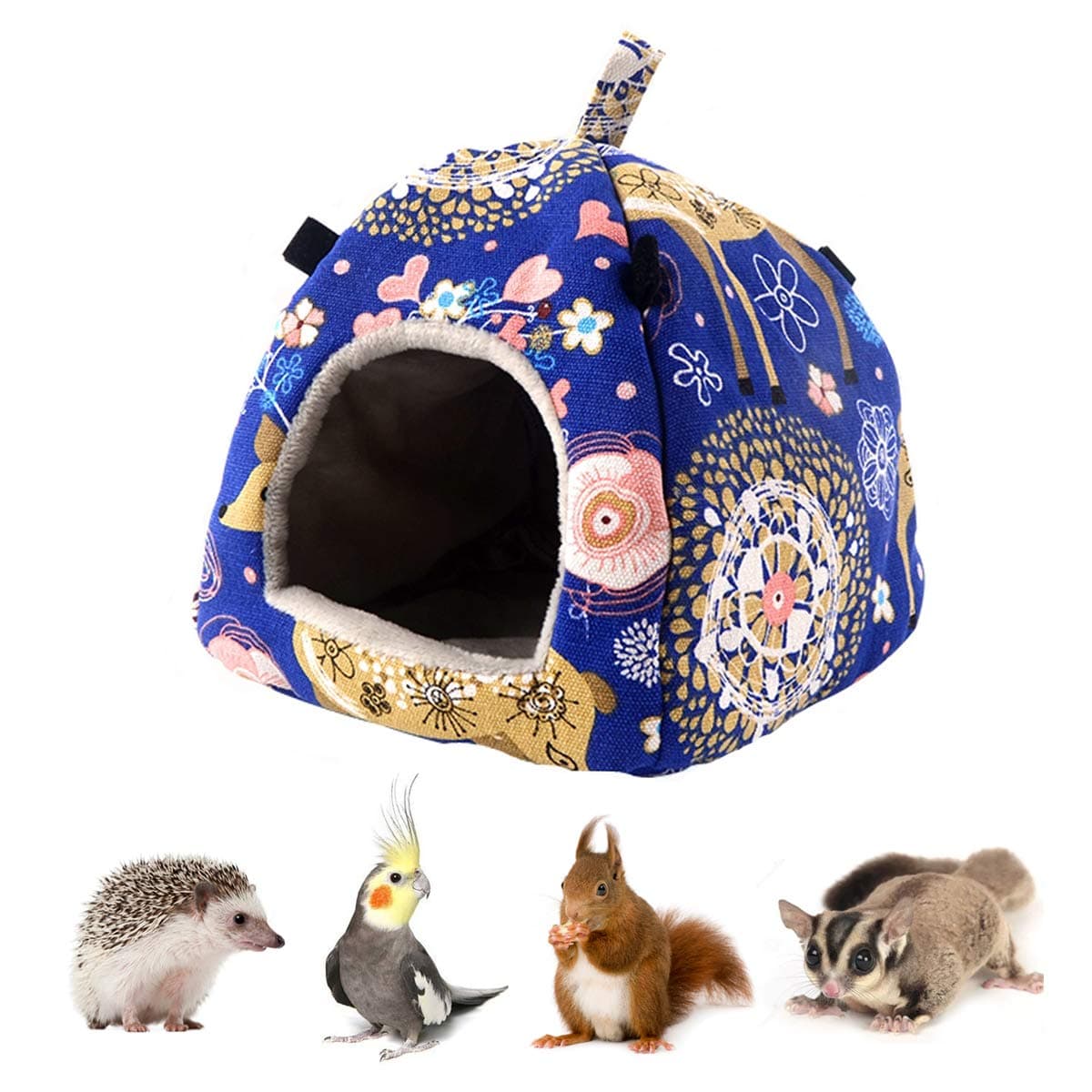 Hamster Tent Bed Winter Warm Hammock Sleeping Bed for Gerbil Rat Sugar Glider Squirrel Hedgehog Small Birds (M, Blue Elk)