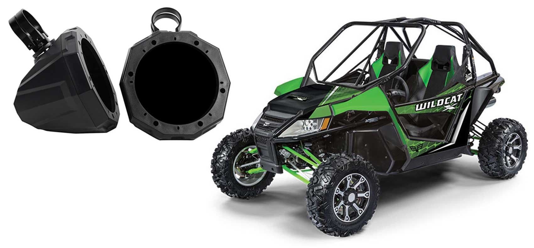 2) 6.5" Roll Cage Roll Bar Tower Speaker Pods Enclosures for Arctic Cat Wildcat