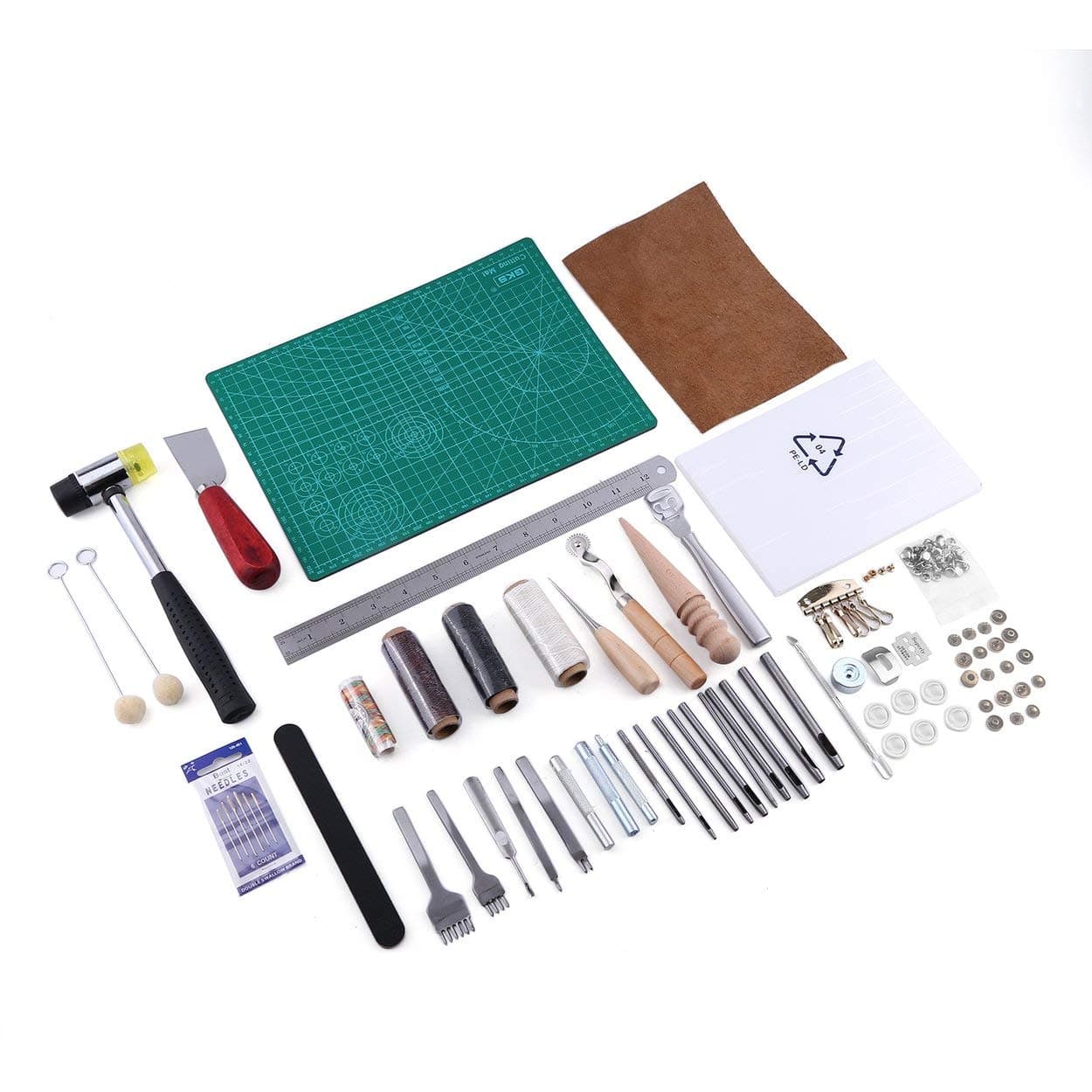 42PCS DIY Tools Handmade Leather Suits Stiching Wheel Punch Edger Groover Trench Device Belt Puncher Set Hand Tools