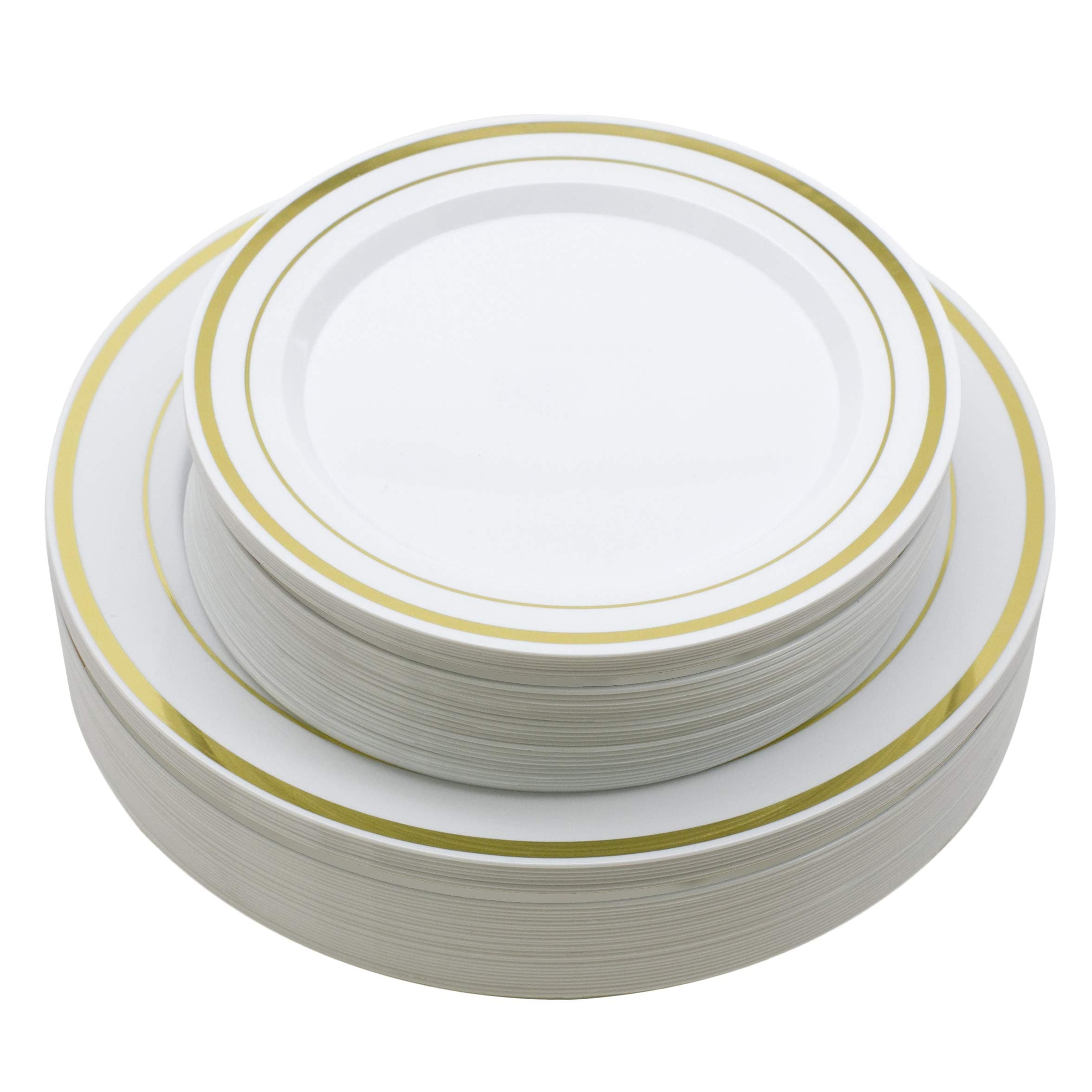 Parsley Vine 60 Pieces Gold Plastic Plates, Plastic Dinnerware Set, Premium Heavy Duty Gold Disposable Plastic Plates, 30 Premium 10.25 Inch Dinner Plates and 30 Disposable 7.5 Inch Dessert Appetizer