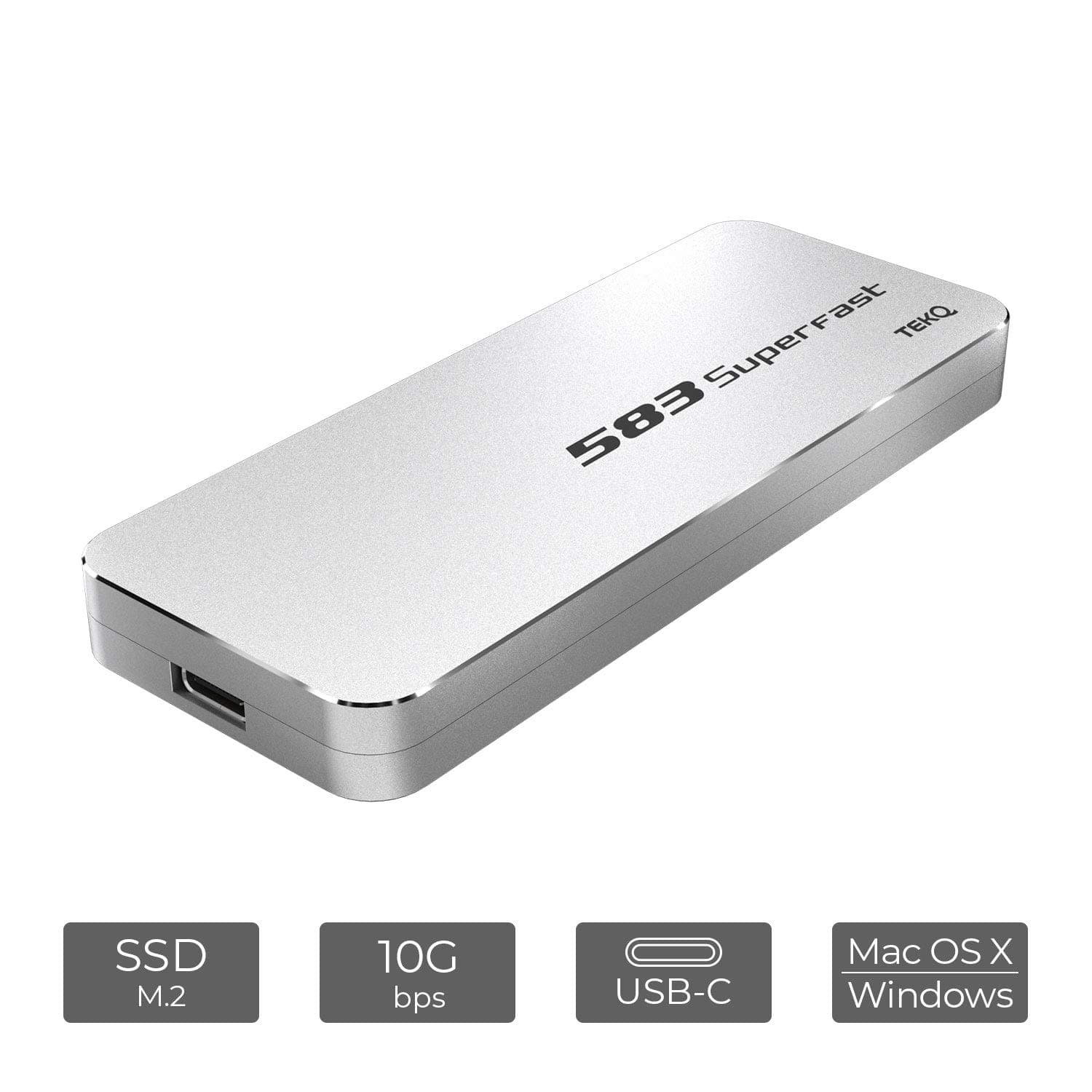 TEKQ USB 3.1 PCIe NVMe M2 SSD Aluminum Cooling Enclosure with Type C + Type A Cable, PCIe NVMe Solid State Drive Adapter (Silver)