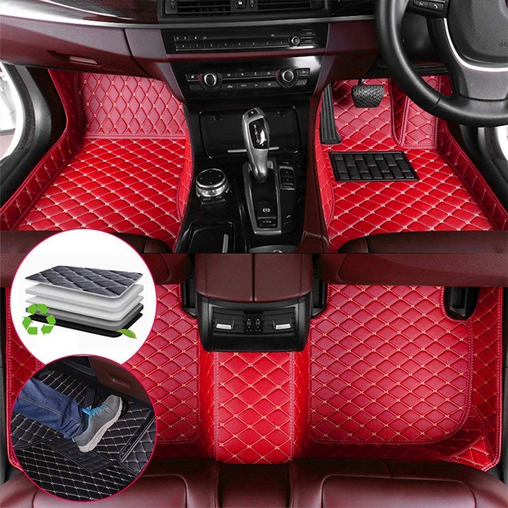 Custom for K ia Cerato 2012-2016 Right-hand drive Car Floor Mats Full Covered Leather Front and Rear All Weather Floor Mat Red