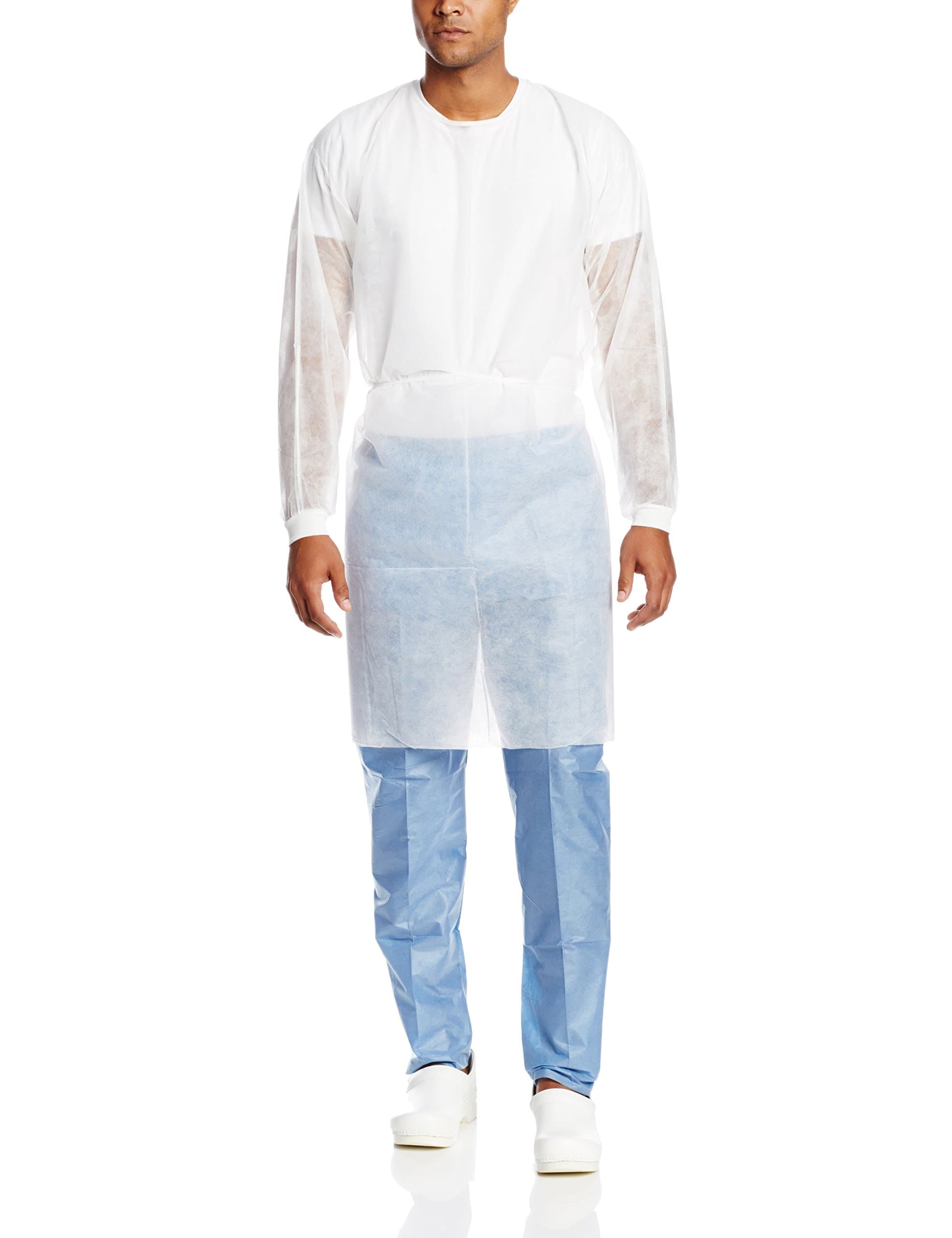 ValuMax 3260W Disposable Isolation Gown Plus, Knit Cuff, Tie Back, Knee Length, Splash Resistant, White, Regular Size, Case of 50