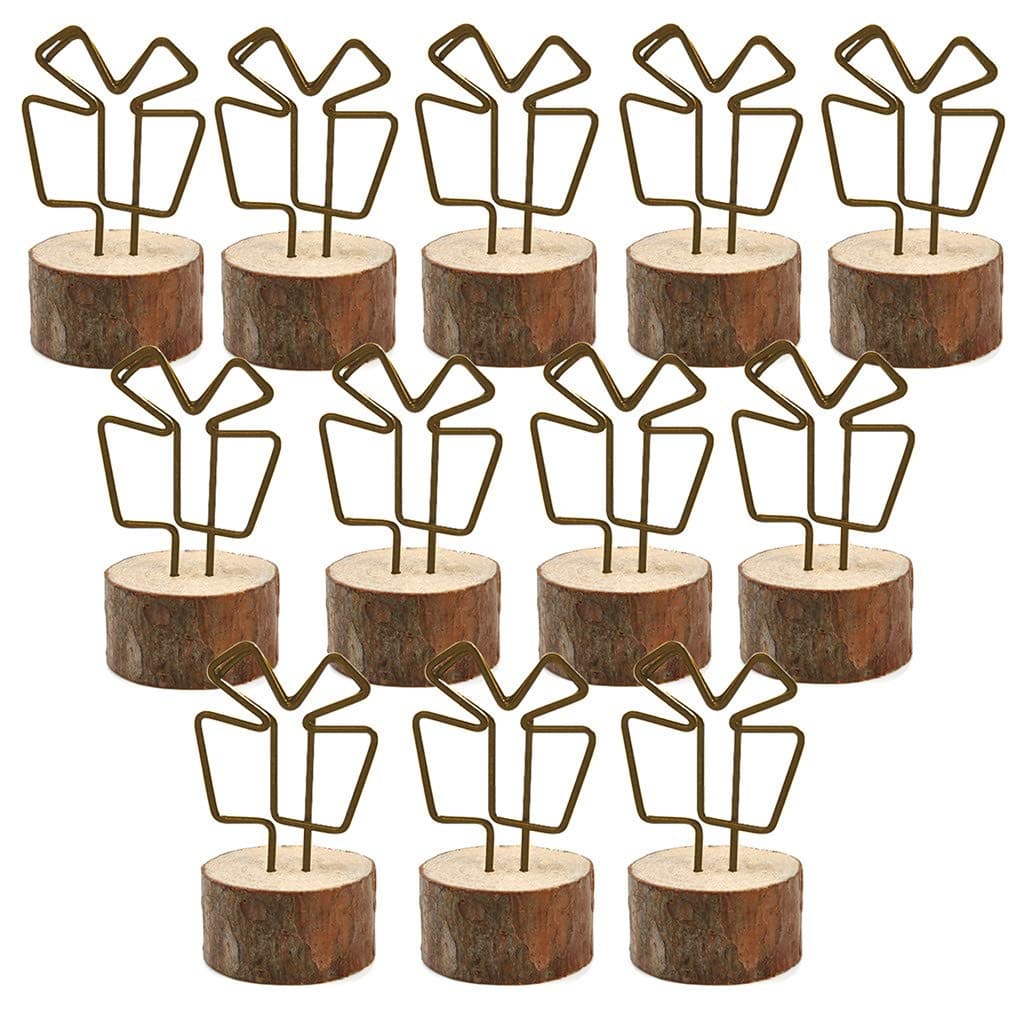 Vindar 12 Packs Real Wood Wedding Table Number Holder with Gift Box Shape Table Card Holder, Photo Card Holder, Menu Card, Name Card Holder Memo Clips for Party, Wedding, Table Decorations (Gift Box)