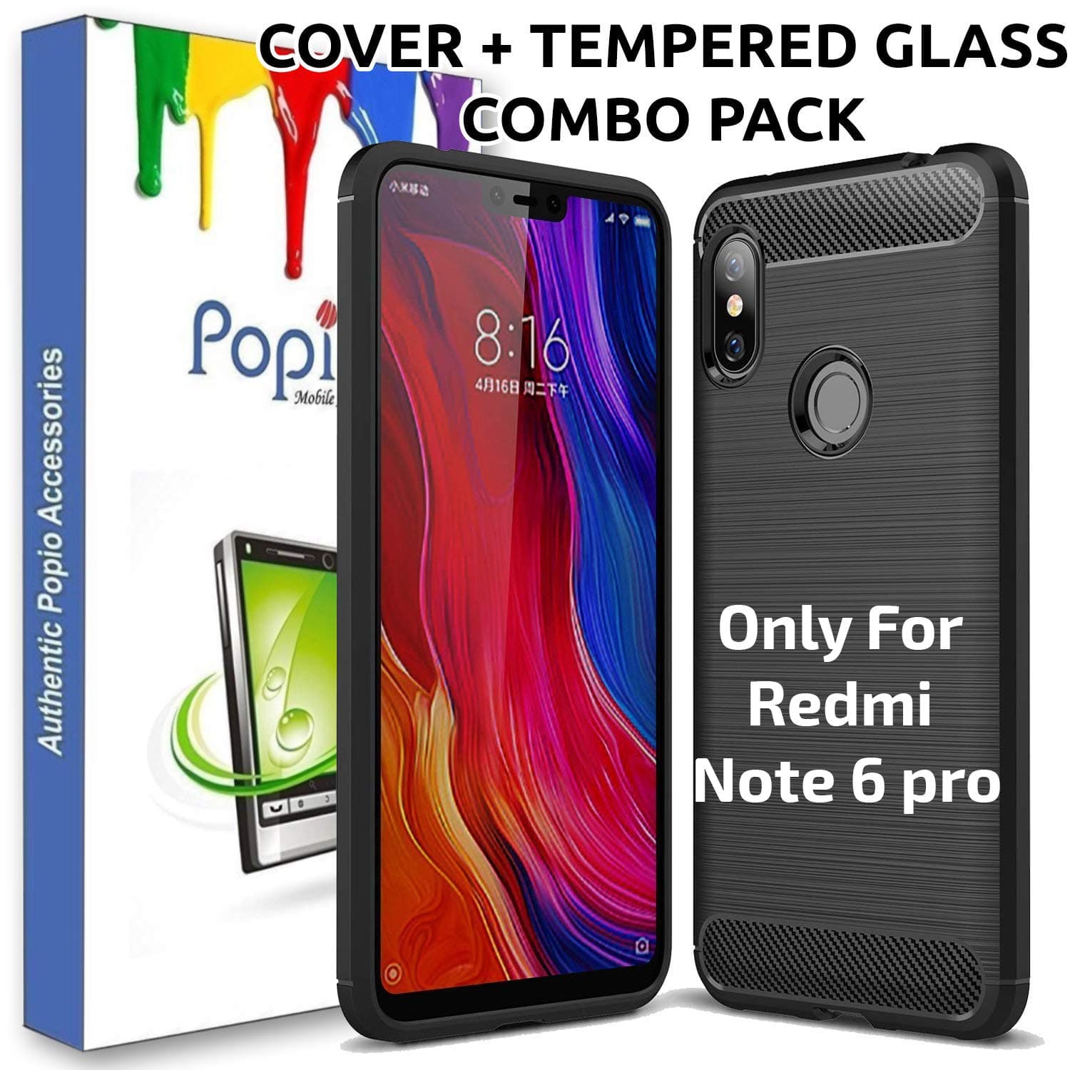 POPIO Back Cover Case and Tempered Glass Combo Pack Compatible for Xiaomi Redmi Note 6 pro (Cover & Glass Combo)