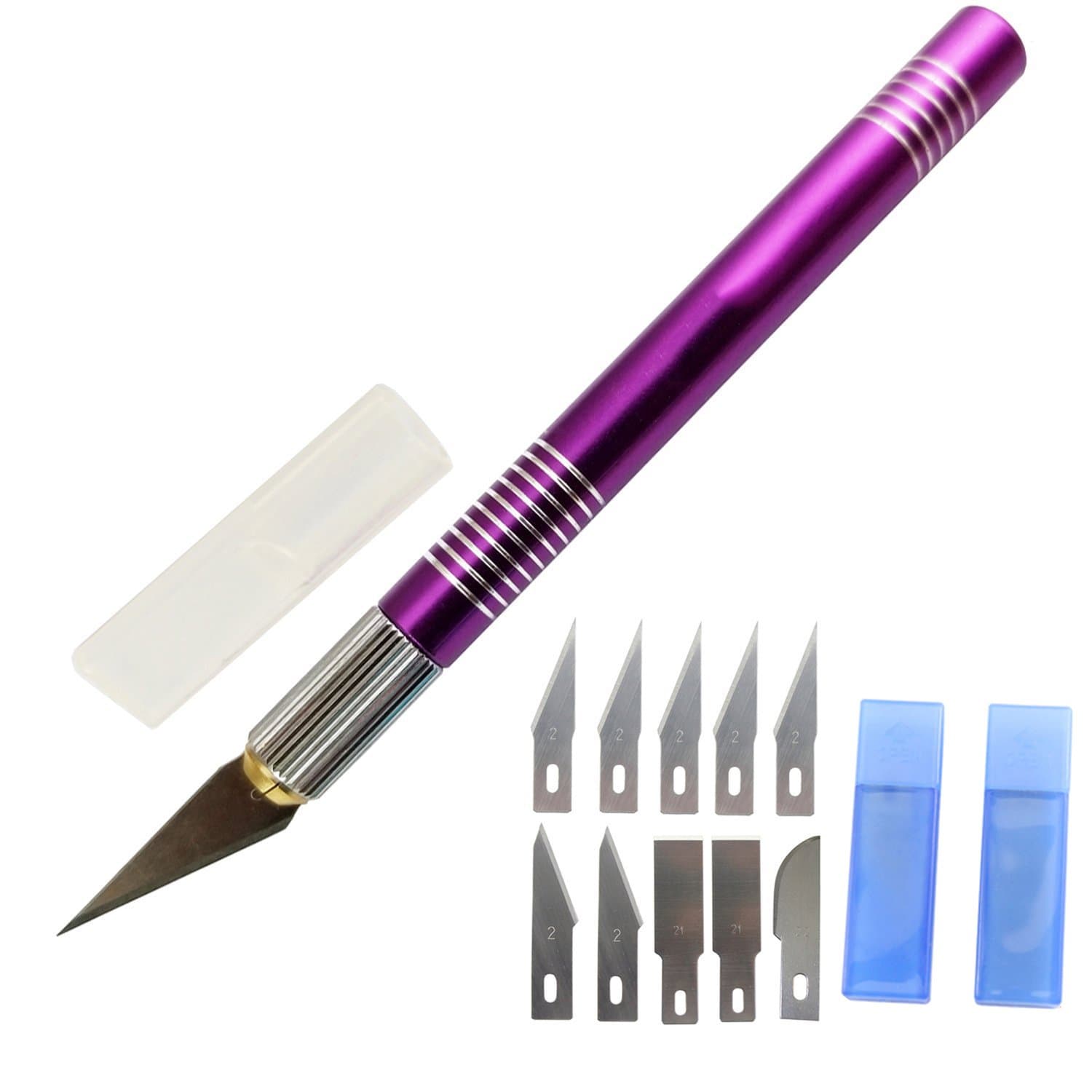 Multi Purpose Scrapbooking Knife Blades Set,Precision Art Craft Knife for Art and Craft Work Carving Hobby Cutting Sculpture Model Trimming- Includes 10 PCS Replacement Blades-Purple