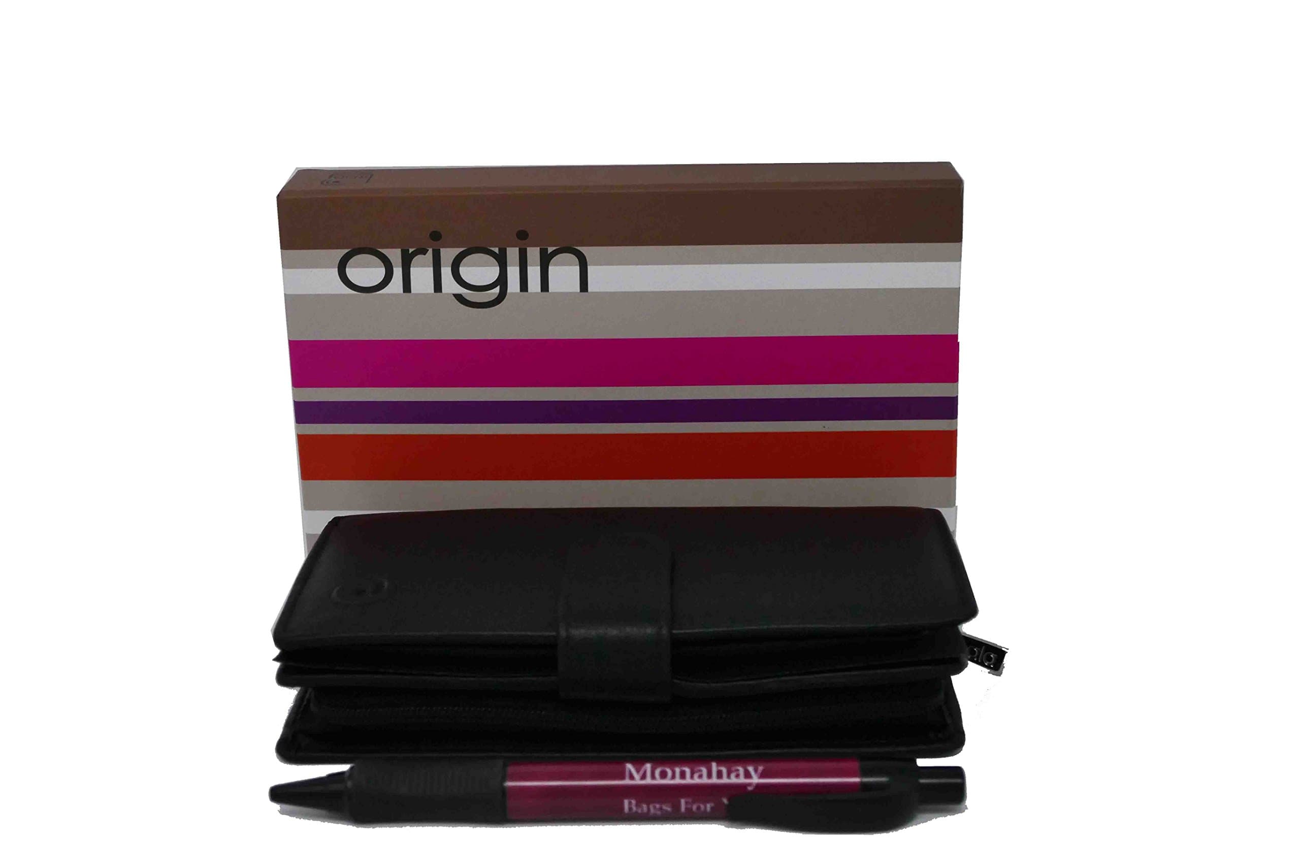 Mala Leather Origin Collection Leather Purse with RFID Protection 3178_5 Includes Monahay Pen (Black)