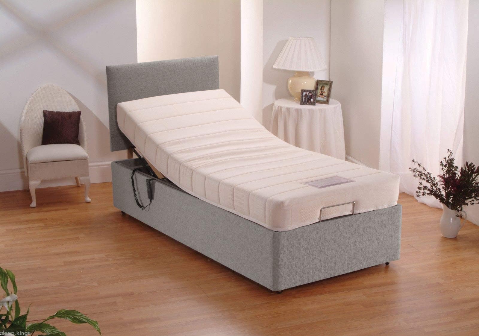 sleepkings Adjustable Electric Bed + FREE Matching Headboard & Memory Foam Mattress Bed With 3 YEARS GUARANTEE (Steel Chenille, 4ft6 Double)