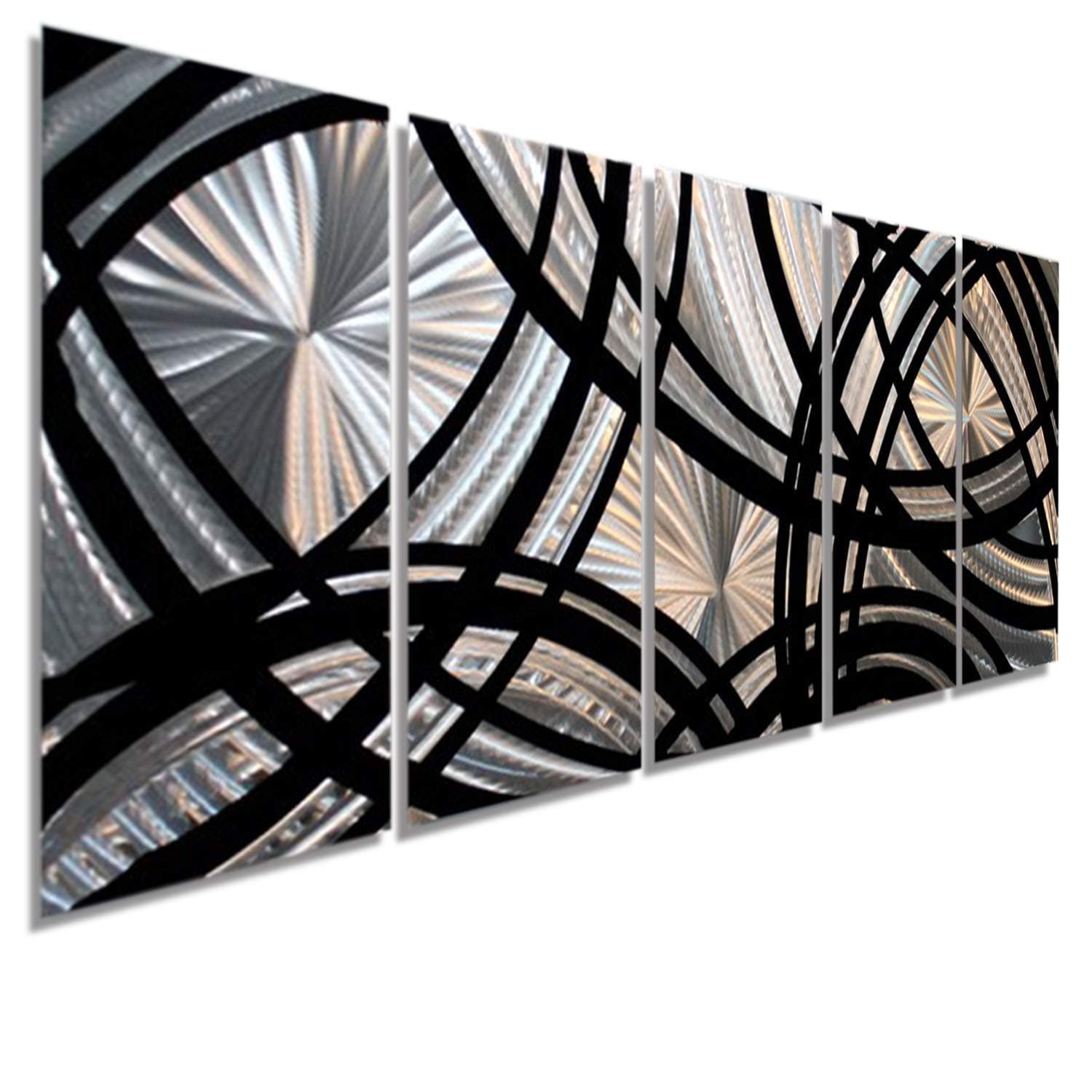 Statements2000 Abstract Geometric Extra Large Etched 3D Metal Wall Art Hanging Panels by Jon Allen, Silver/Black, 84" x 36" - Fast and Furious XL