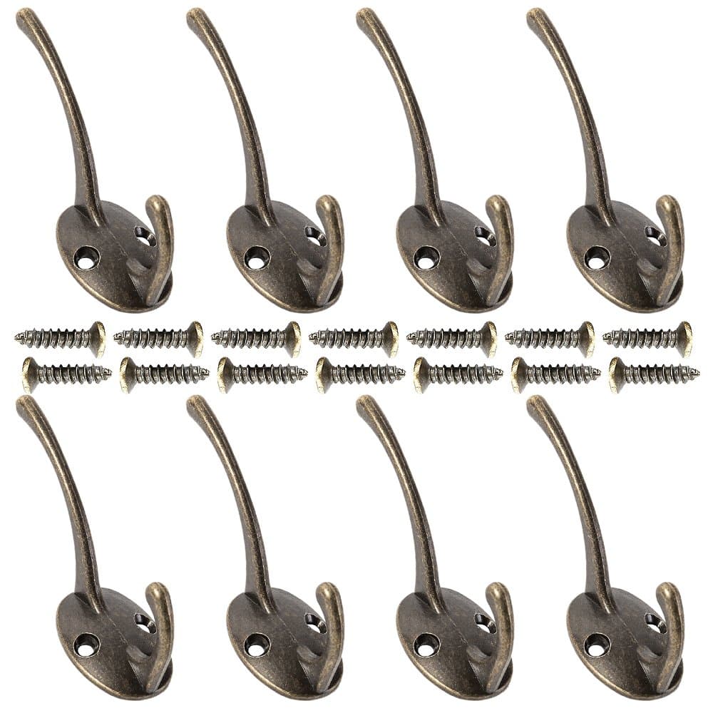 Librao 10Pcs Antique Coat Hooks Robe Clothes Rack Wall Mounted Hat Towel Hanger Vintage Style for Kitchen Bathroom Bedroom Office Lavatory Closets (Bronze)