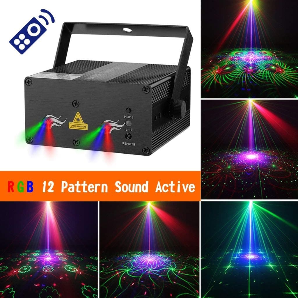 ⏰WTD - Remote RGB 12 Pattern Party Beam Light, Full Colour Mix Spotlight, Sound Actived Automatic Control Disco KTV Bar Pub Club Home House spotlight