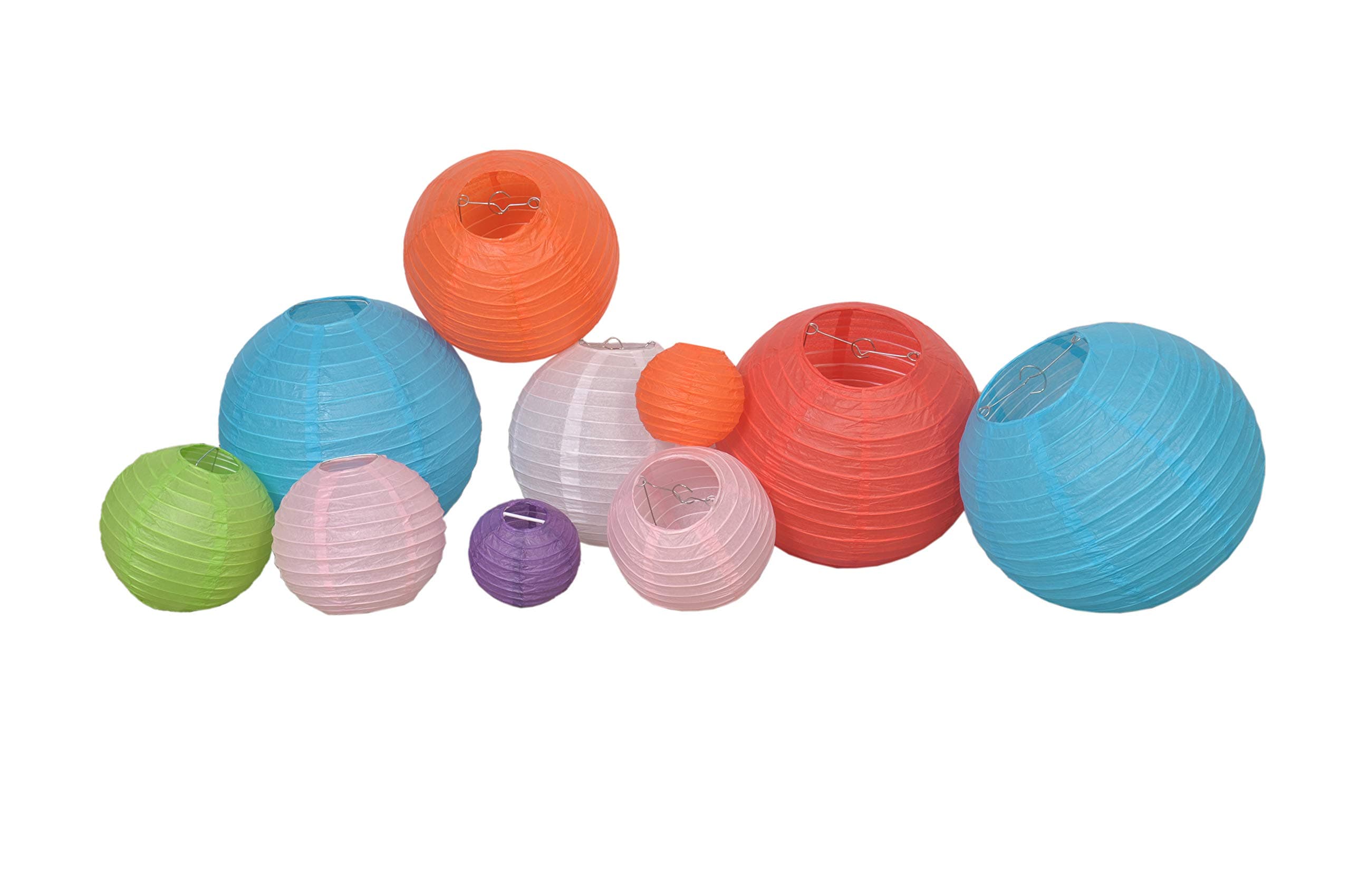 Paper Lanterns - 16 Pieces - 4”, 6”, 8”, 10” Set - Multicolored Home Decor