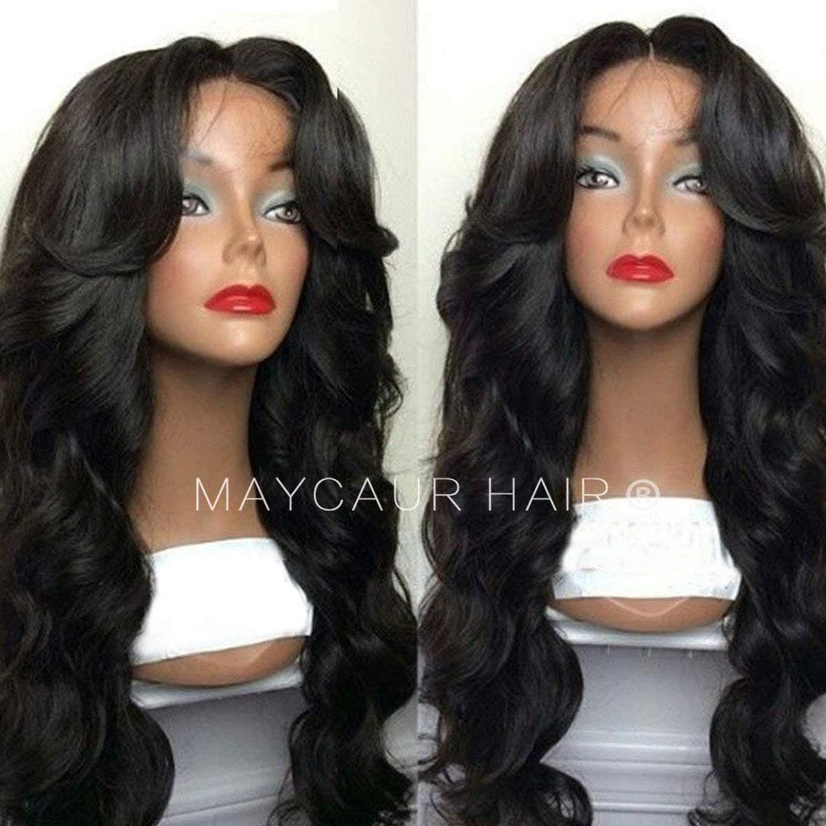 Vanessa Queen Body Wave Wig With Bangs 180 Density Long Wave Synthetic Lace Front Wig For Women Black Color 22-24Inch