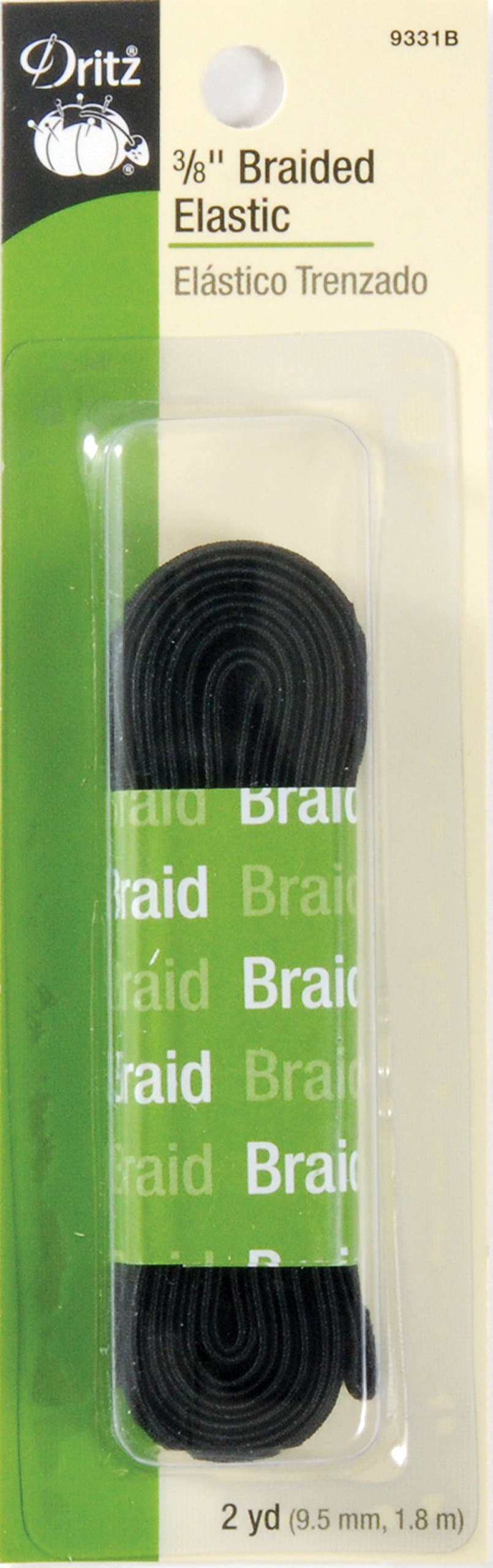 Dritz 9331B Braided Elastic, Black, 3/8-Inch by 2-Yard
