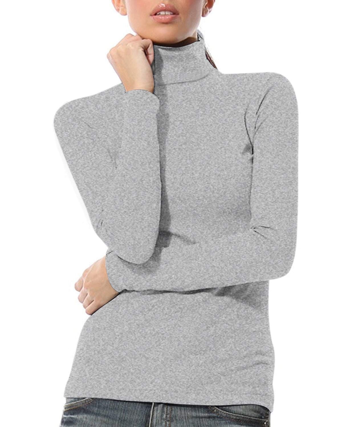 GUBUYI Women's Basic Long Sleeve Turtleneck T-Shirt Solid Casual Slim Cotton Top