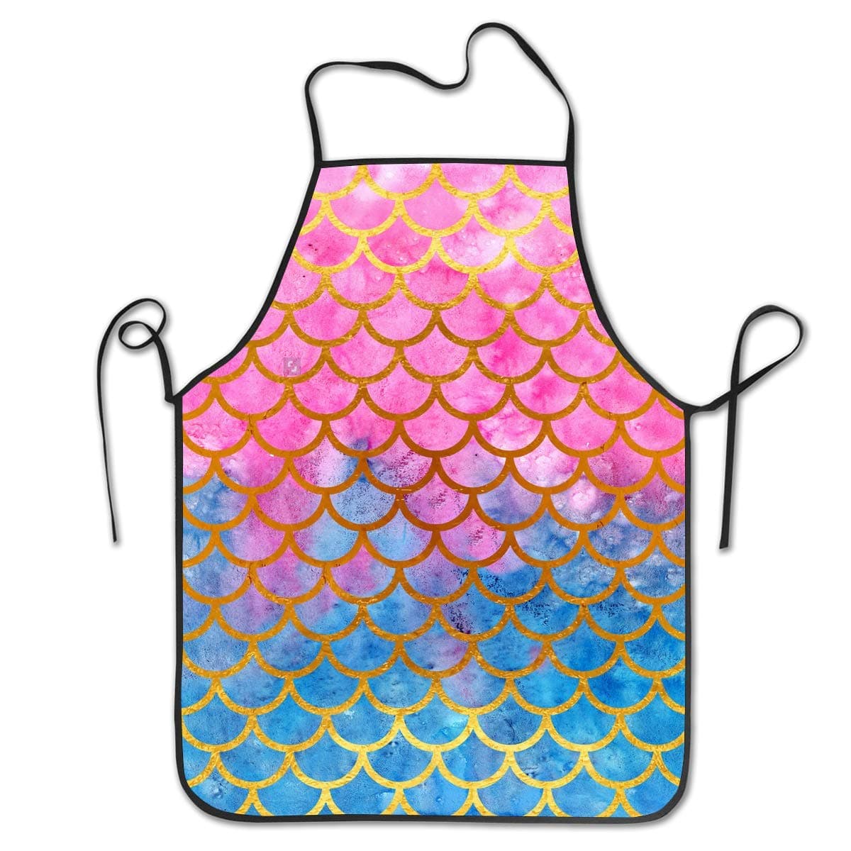 Not Applicable Novelty Waterproof Retro Kitchen BBQ Craft Bib Apron Dress for Women Men Mermaid Watercolor Gold Pink Fish Scales