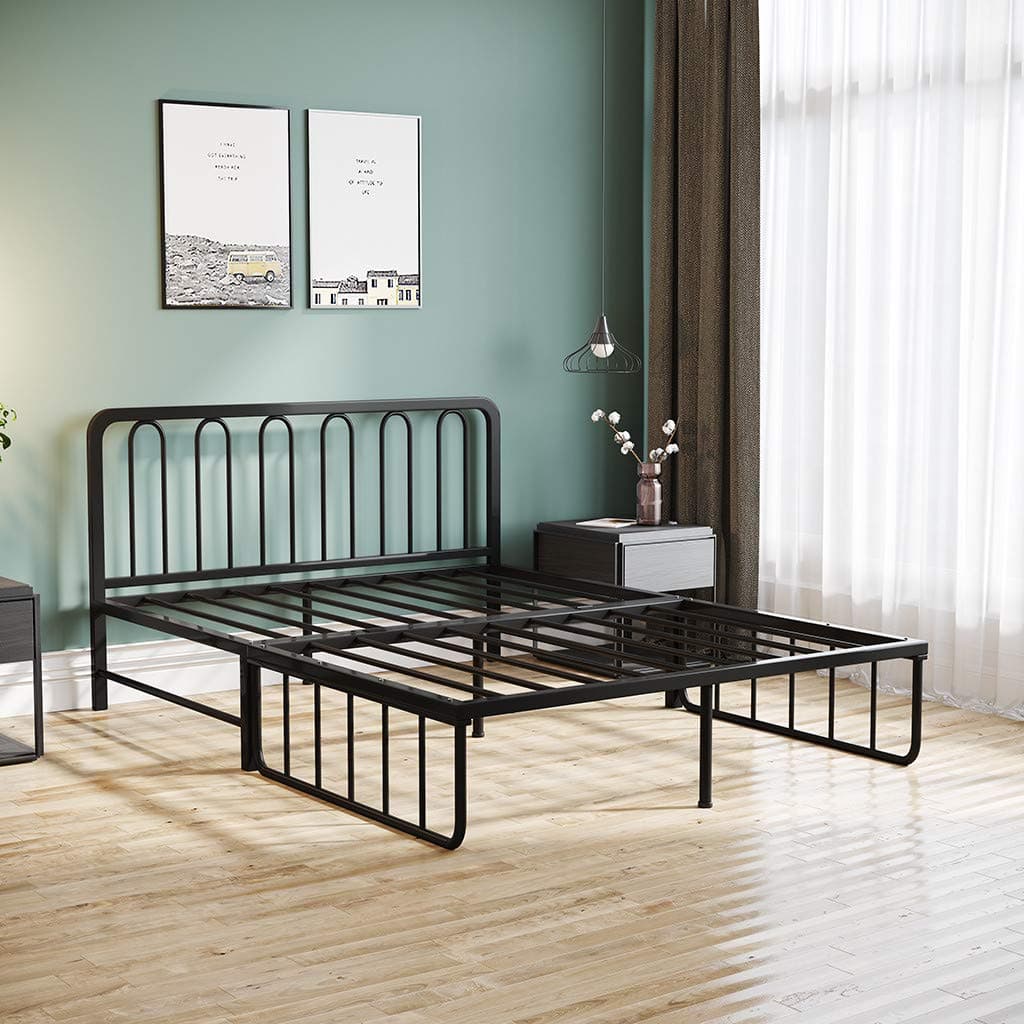 Fiudx Metal Bed,Foldable Iron Daybed Bed Frame with Headboard Premium Steel Slat Support Mattres,Double Bed Single Bed for Bedroom Living Room Balcony,Guest Bed Full (B-79x47x33.5 in)