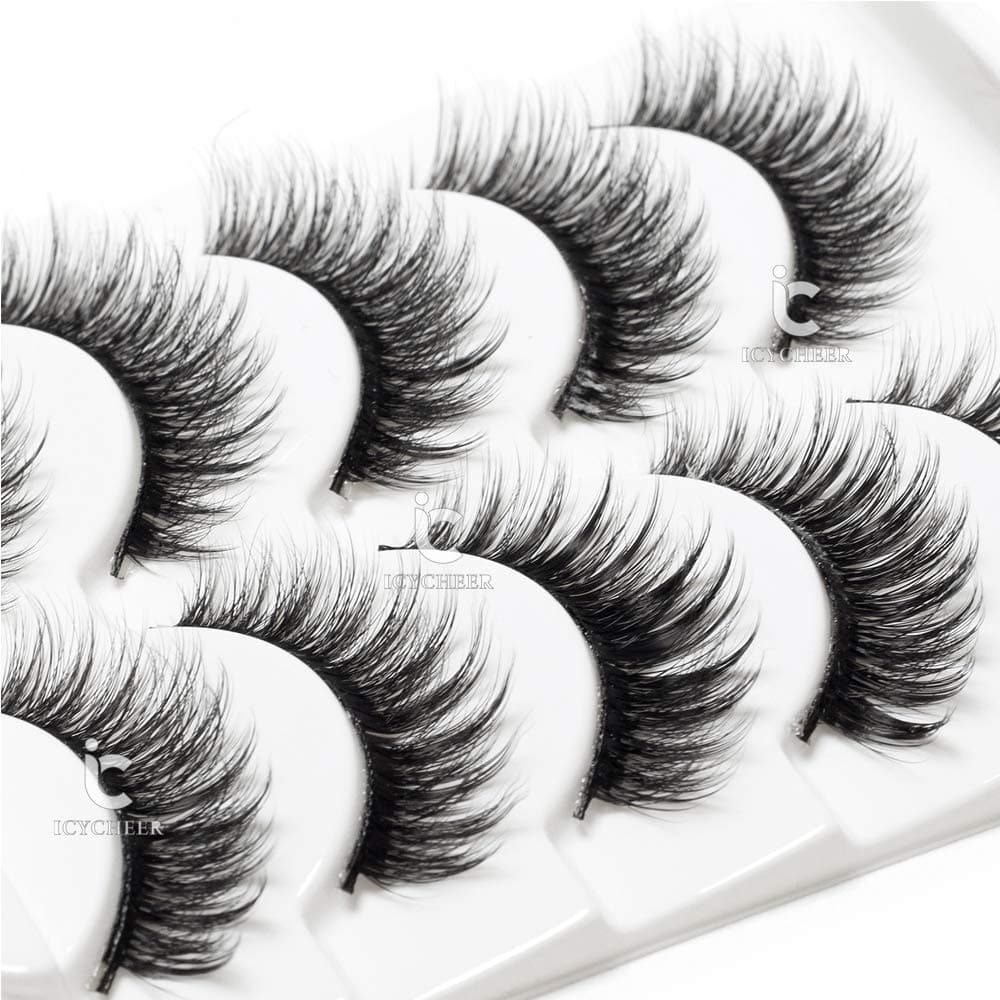 ICYCHEER Mixed 3D Mink Eyelasehs Full Strips Natural Long Thick Cross Long Wispy Fluffy Dramatic Doll Eyelash Cosplay 5 Pairs Lashes Makeup (15)