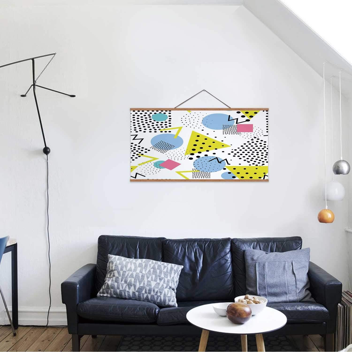 Hitecera Seamless Geometric Pattern in Hanging Cloth Poster,80s Style Easy Poster Hanging,24x12