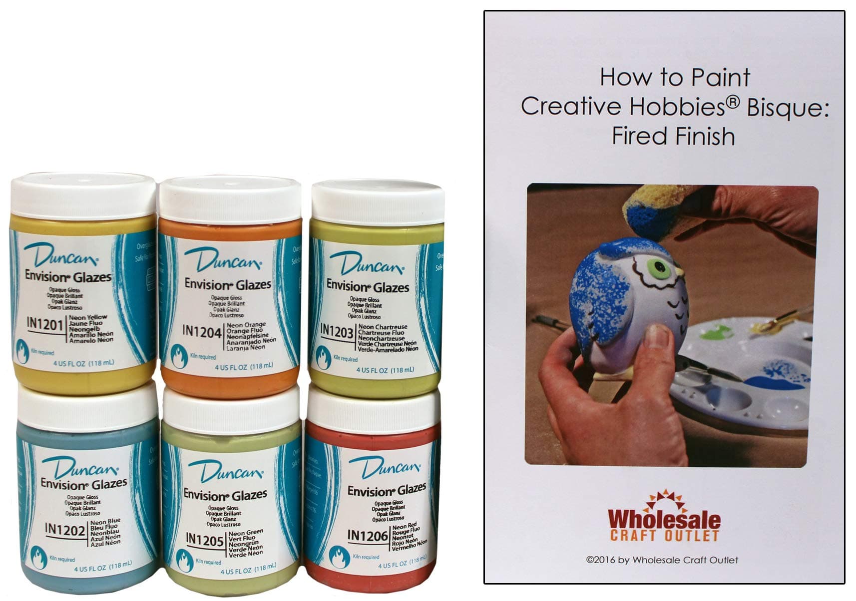 Duncan INKIT-3 Envision Neon Glaze Kit for Ceramics - Set of 6 Best Selling Colors in 4 Ounce Jars with Free How to Paint Ceramics Booklet